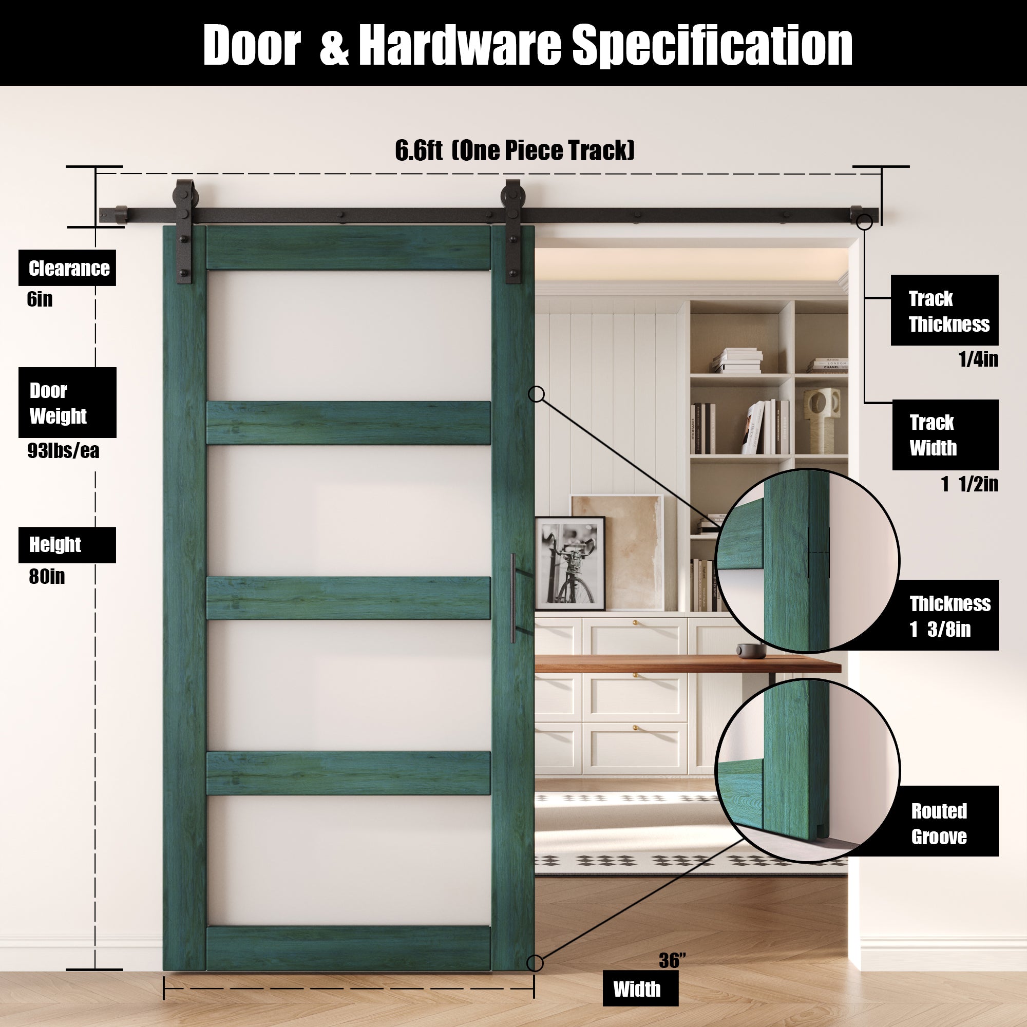 80" Height Royal Pine 4-Lite Frosted Glass Unassembled & Finished Pine Wood Barn Door with Non-Bypass Installation Hardware Kit (Interior Use Only)