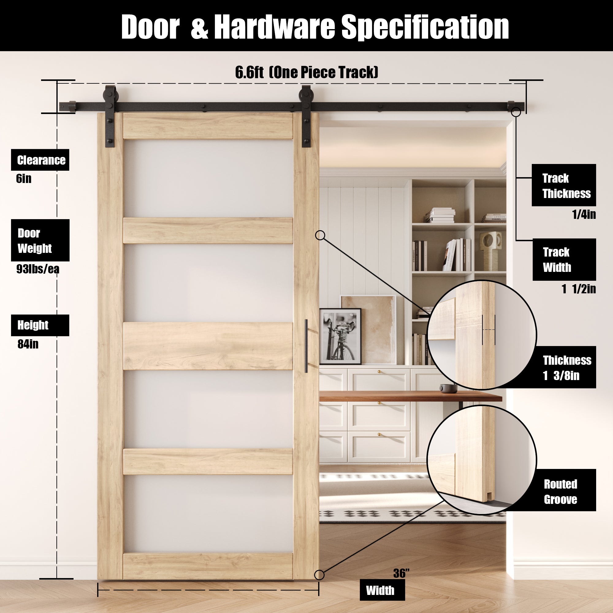 84" Height 4-Lite Frosted Glass Unassembled & Unfinished Pine Wood Barn Door with Non-Bypass Installation Hardware Kit (Interior Use Only)