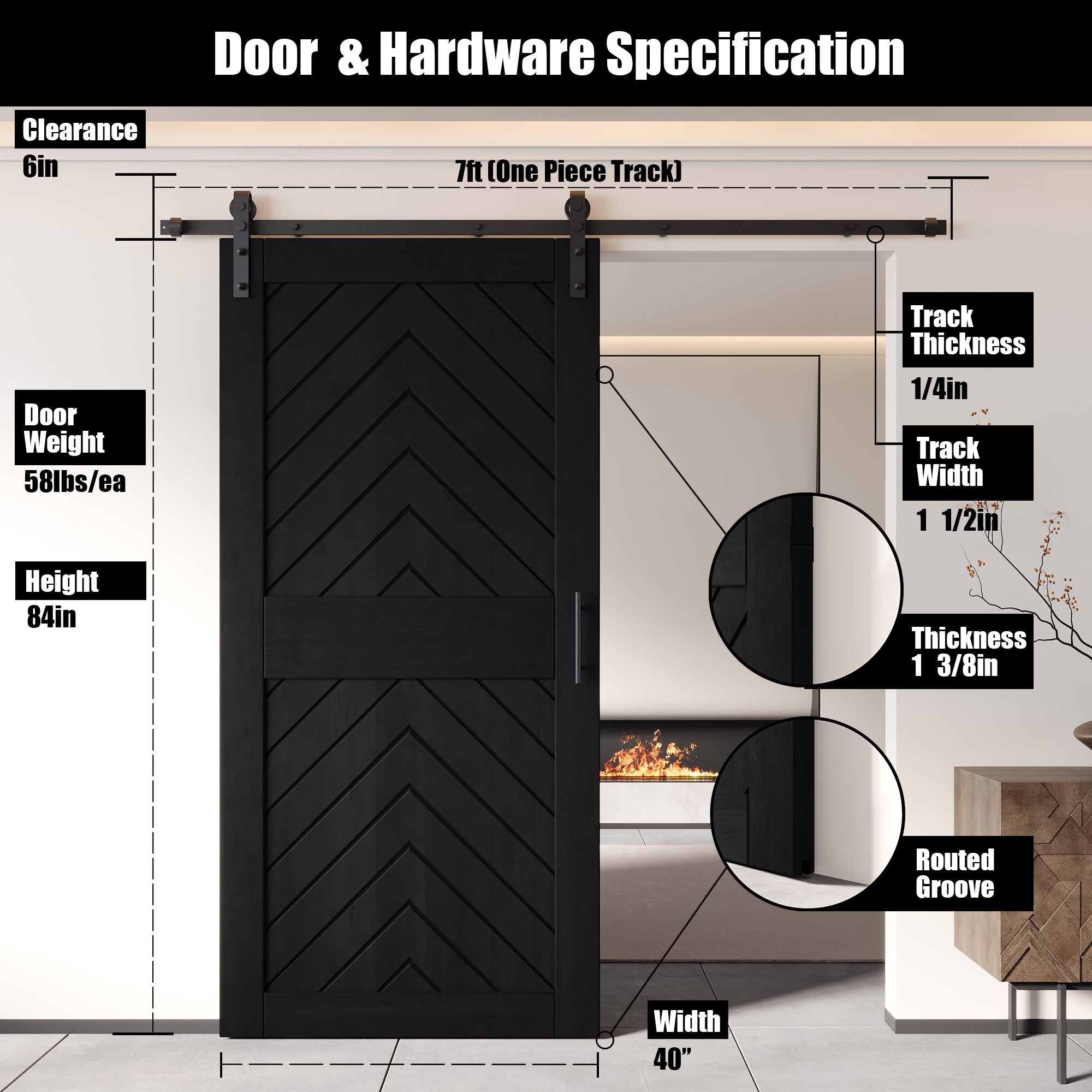 sliding barn door hardware kit with door pine wood barn door black fishbone design