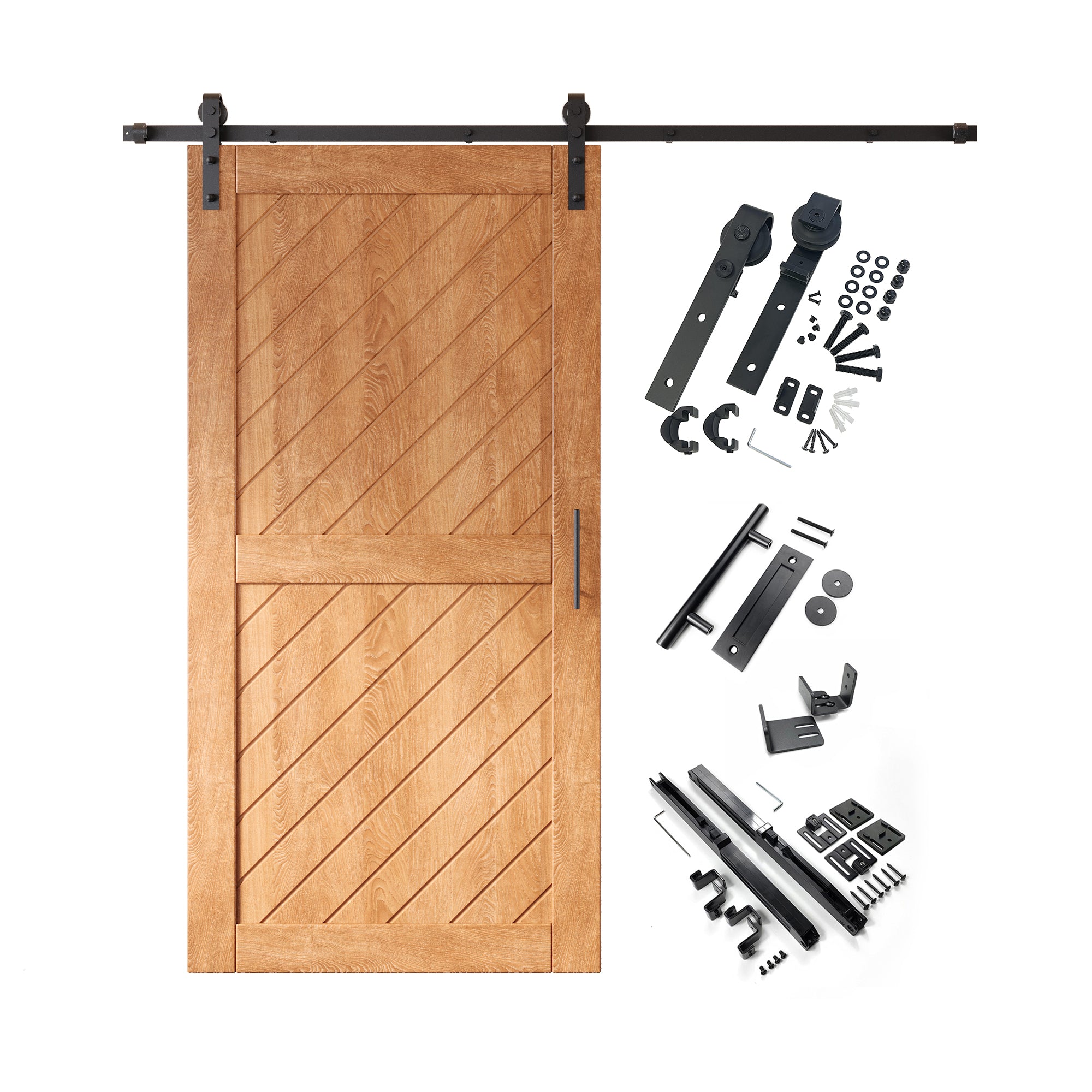80" Height Early American Slanted Stripe Design Unassembled & Finished Pine Wood Barn Door with Non-Bypass Installation Hardware Kit(Interior Use Only)