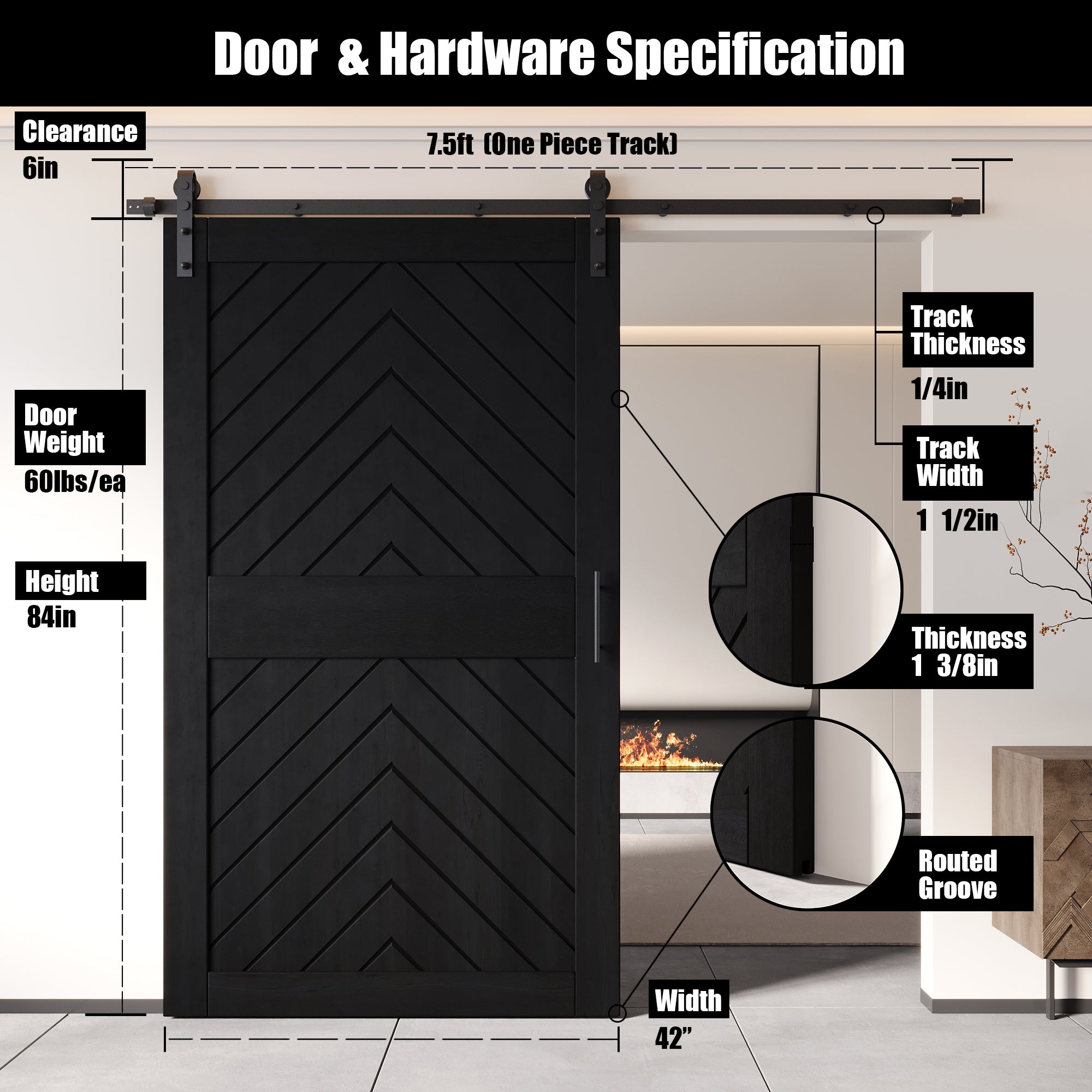 sliding barn door hardware kit with door pine wood barn door black fishbone design