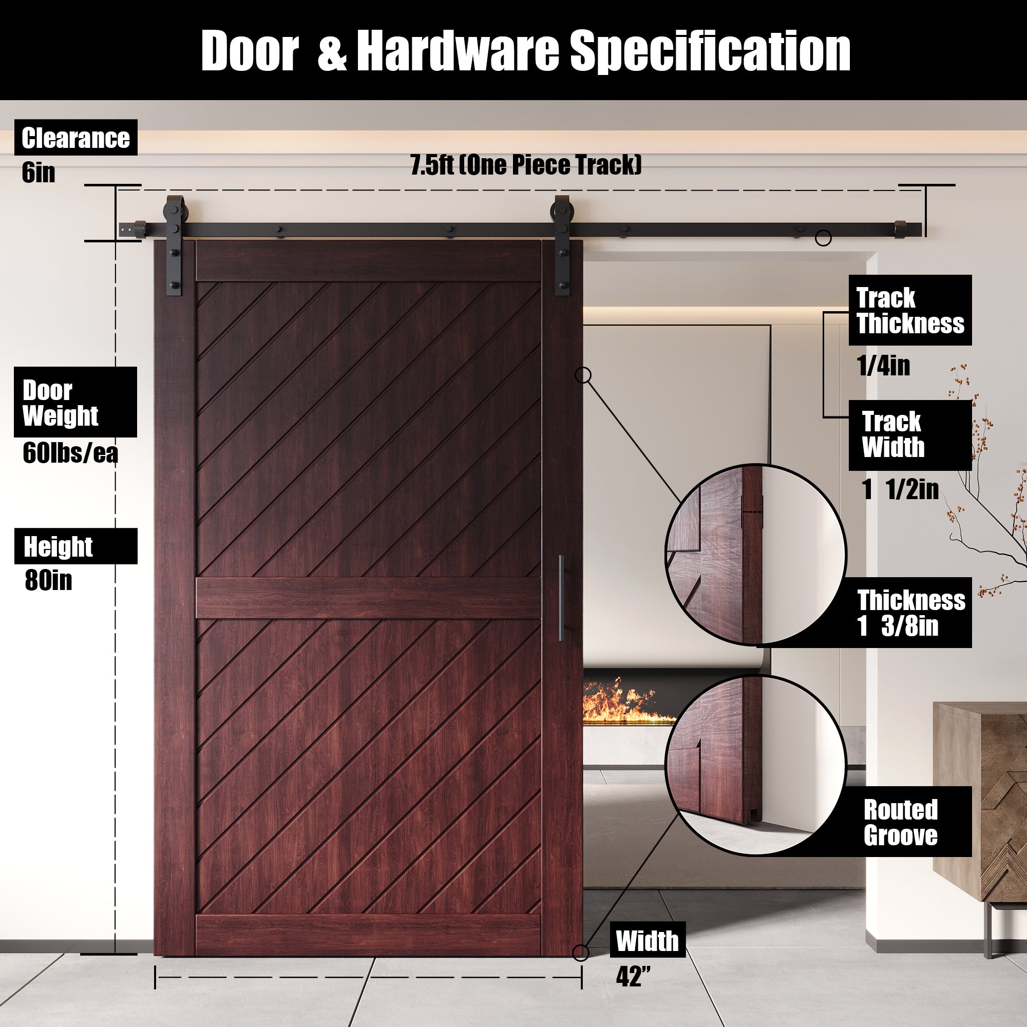 80" mahogany interior barn door