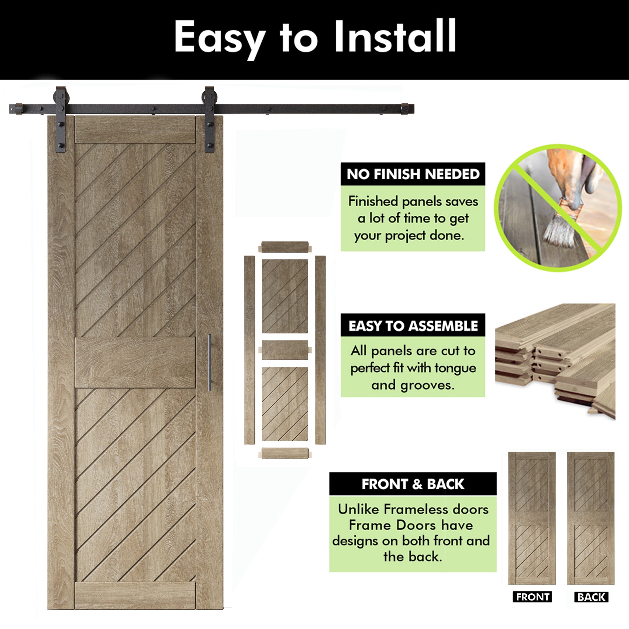 classic gray slanted stripe barn door, 84-inch pine