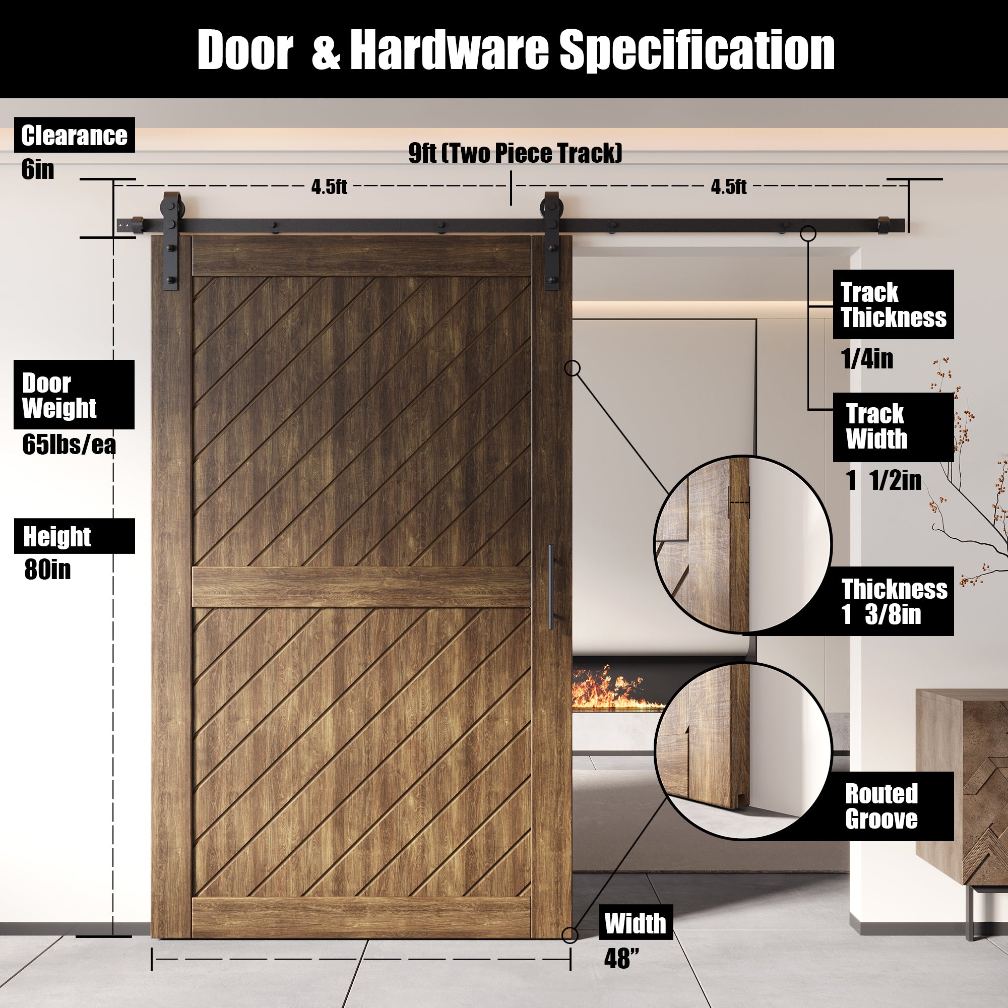 80" interior barn door kit
