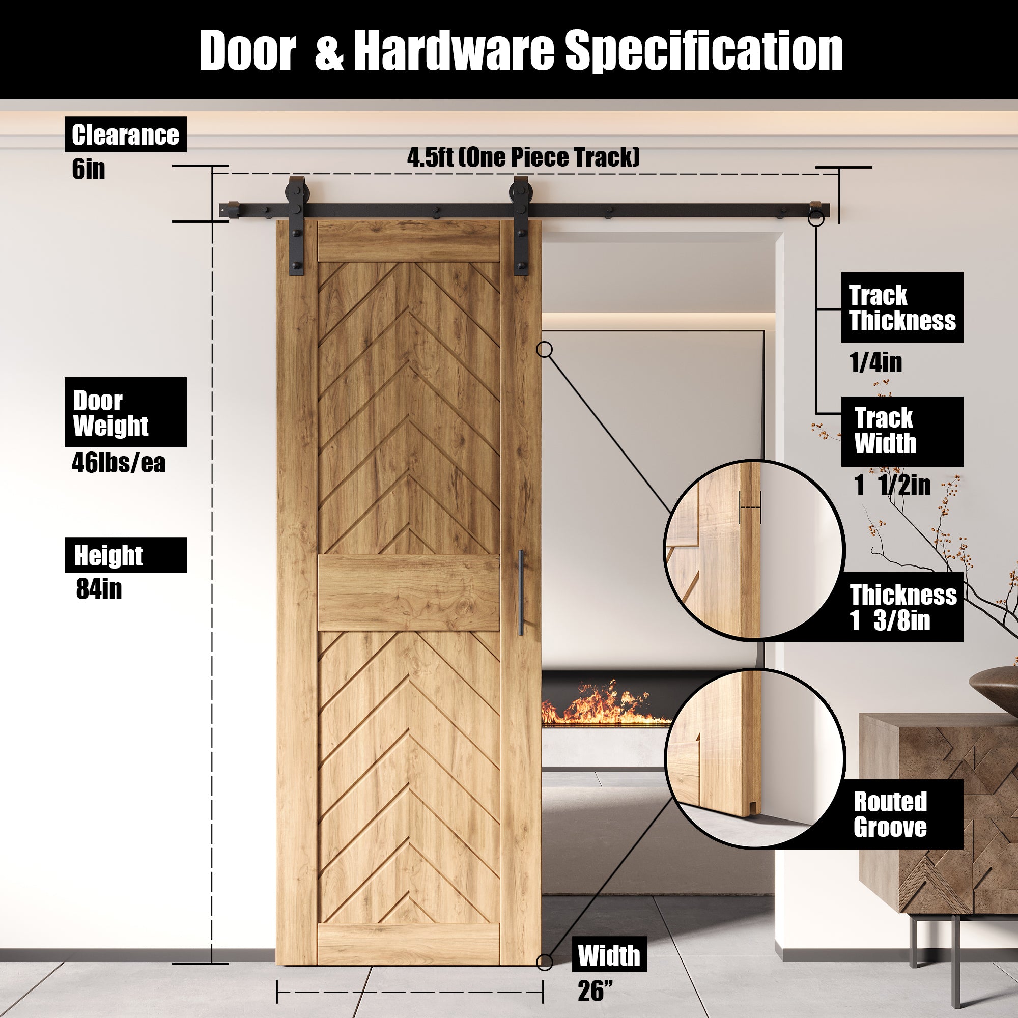 sliding barn door hardware with unfinished pine wood barn door fishbone design