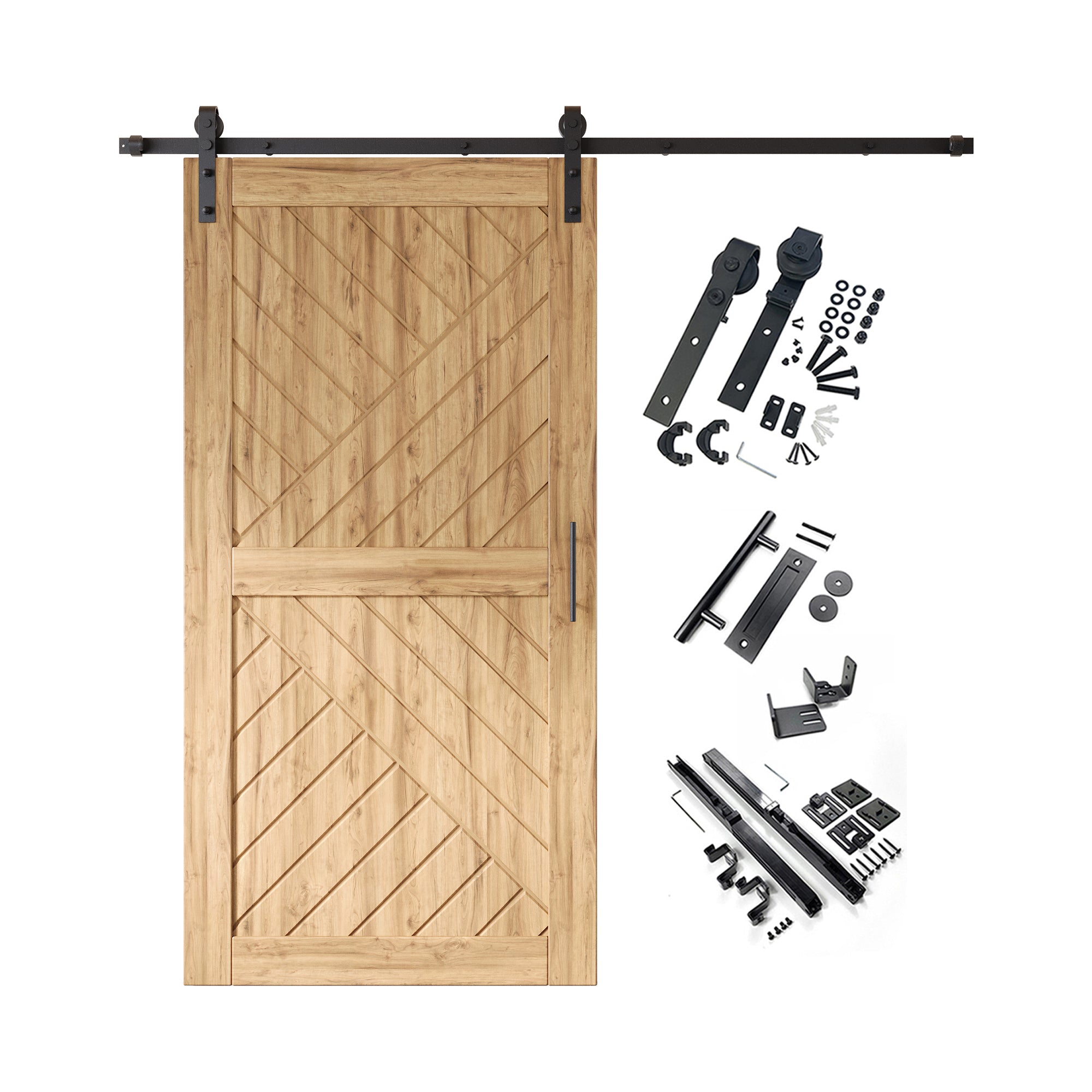 80" Height Geometric Design Unassembled & Unfinished Pine Wood Barn Door with Non-Bypass Installation Hardware Kit(Interior Use Only)