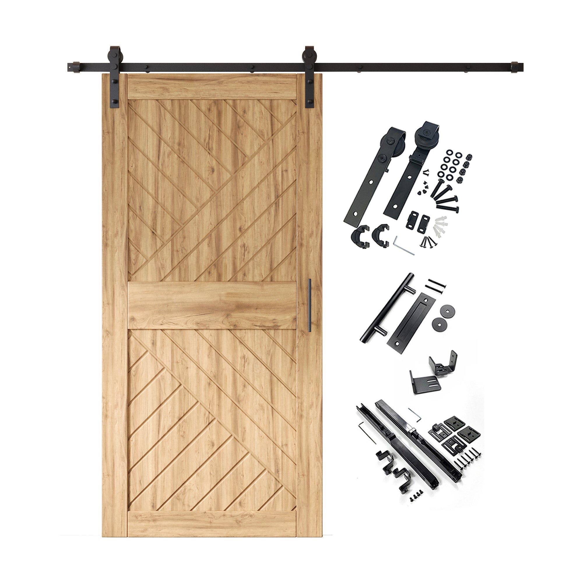84" Height Geometric Design Unassembled & Unfinished Pine Wood Barn Door with Non-Bypass Installation Hardware Kit(Interior Use Only)