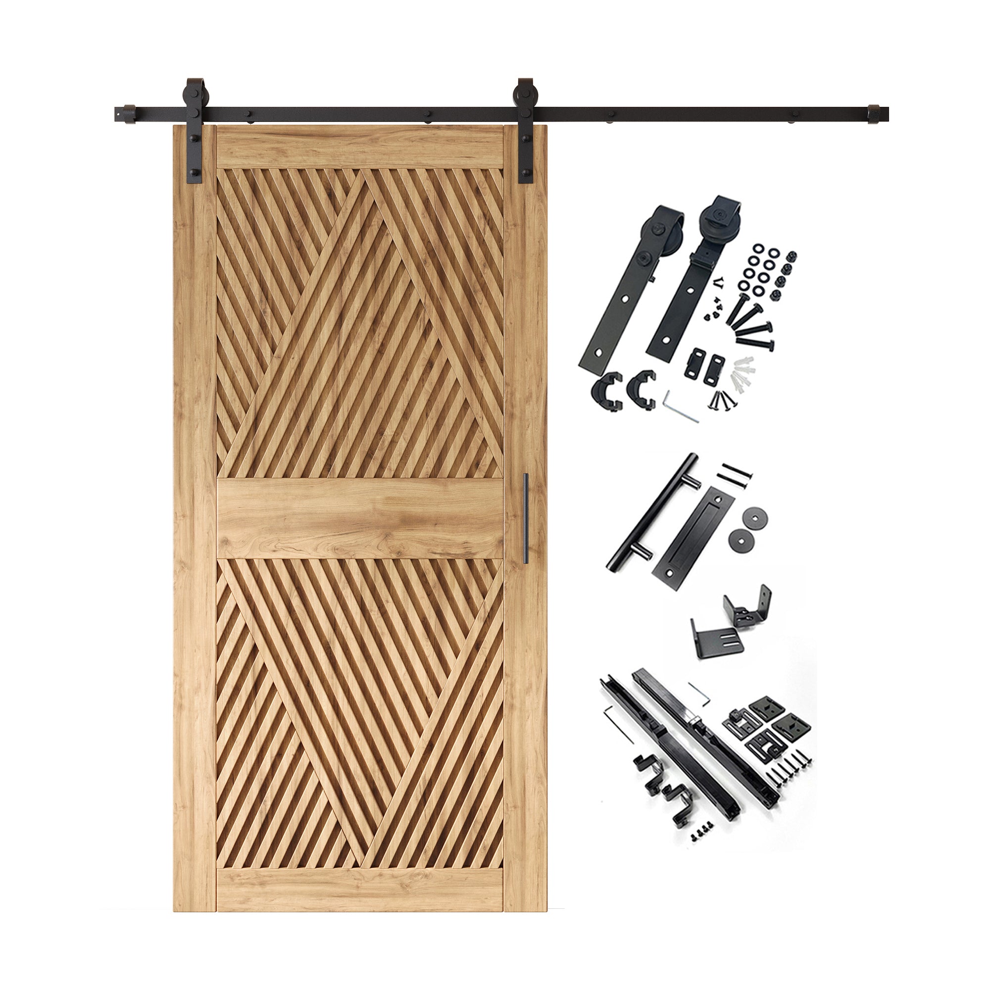 84" Height Diamond Design Unassembled & Unfinished Pine Wood Barn Door with Non-Bypass Installation Hardware Kit(Interior Use Only)