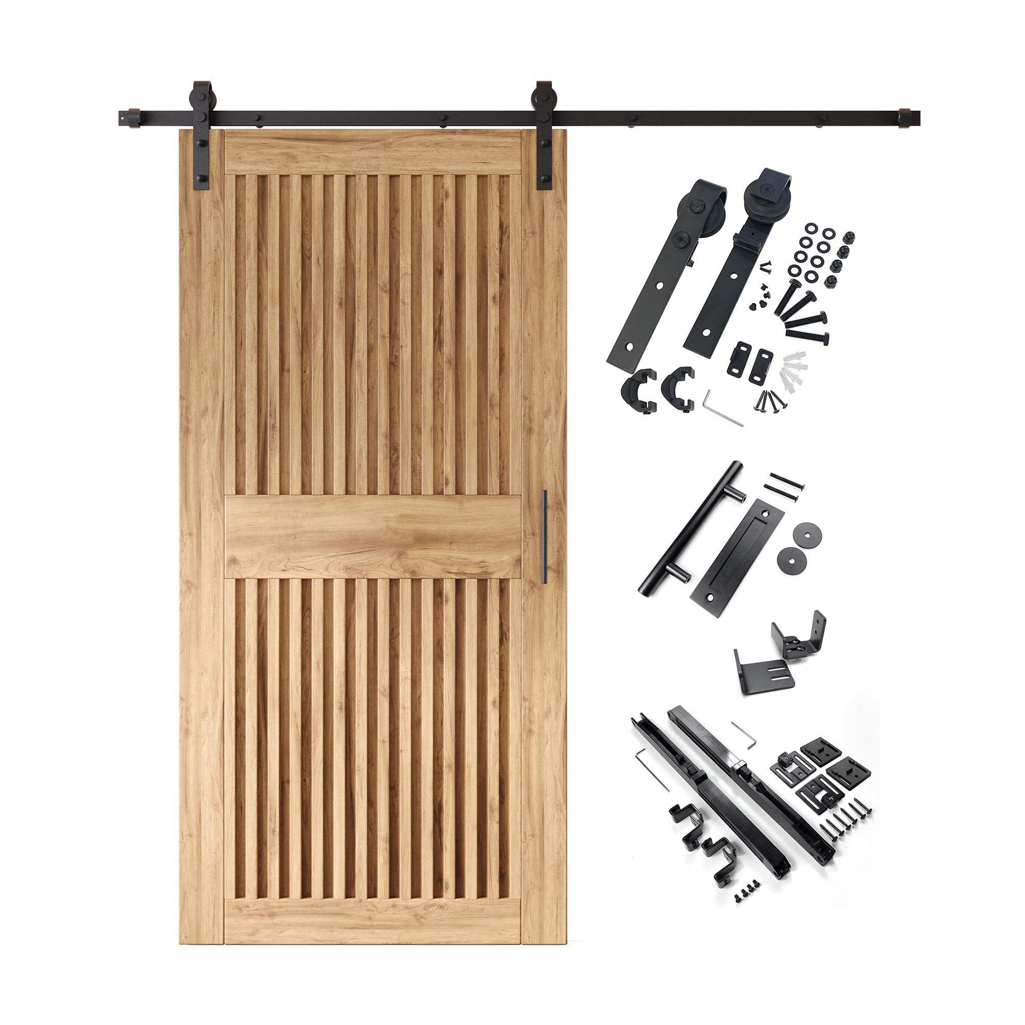 84" Height Vertical Stripe Design Unassembled & Unfinished Pine Wood Barn Door with Non-Bypass Installation Hardware Kit(Interior Use Only)