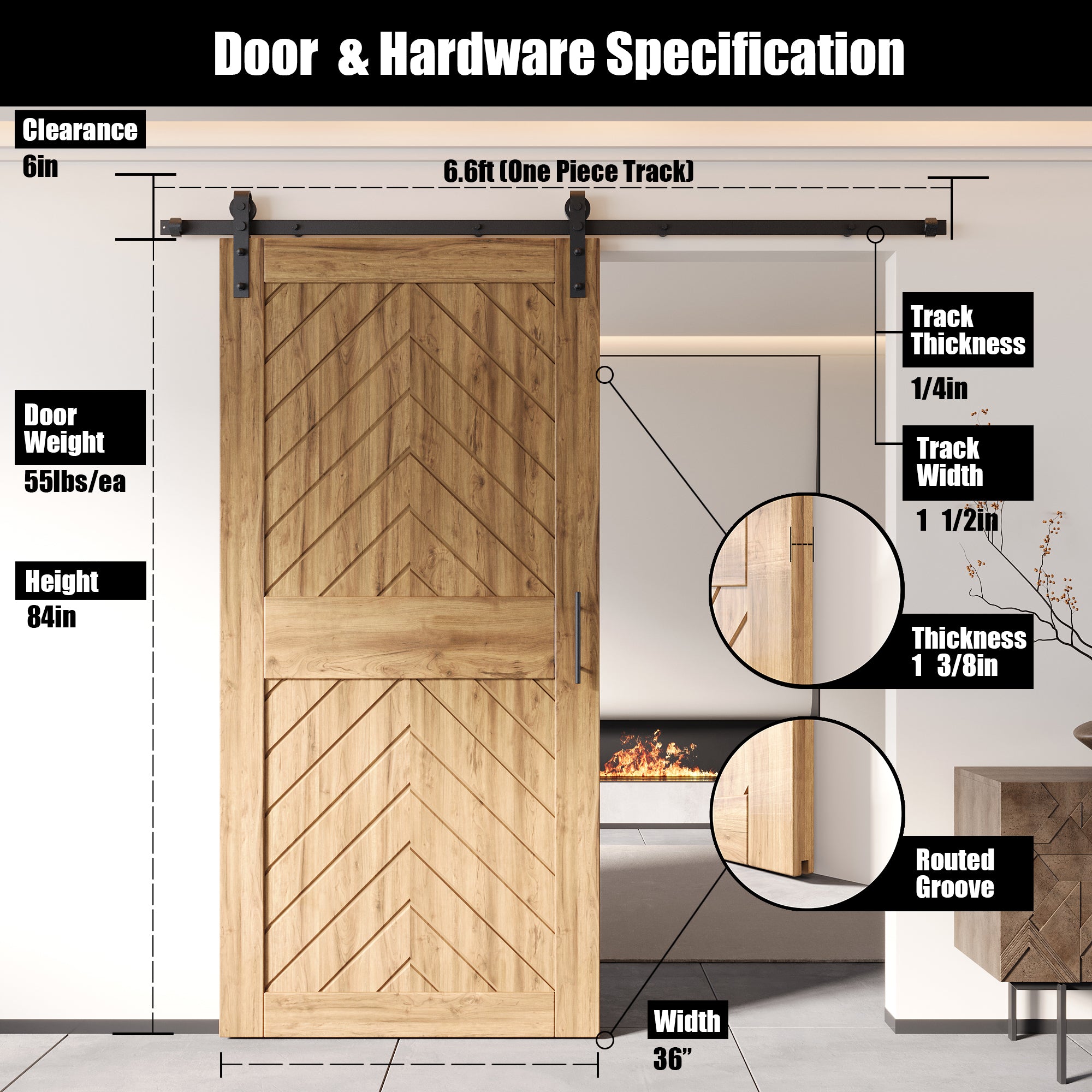 sliding barn door hardware with unfinished pine wood barn door fishbone design