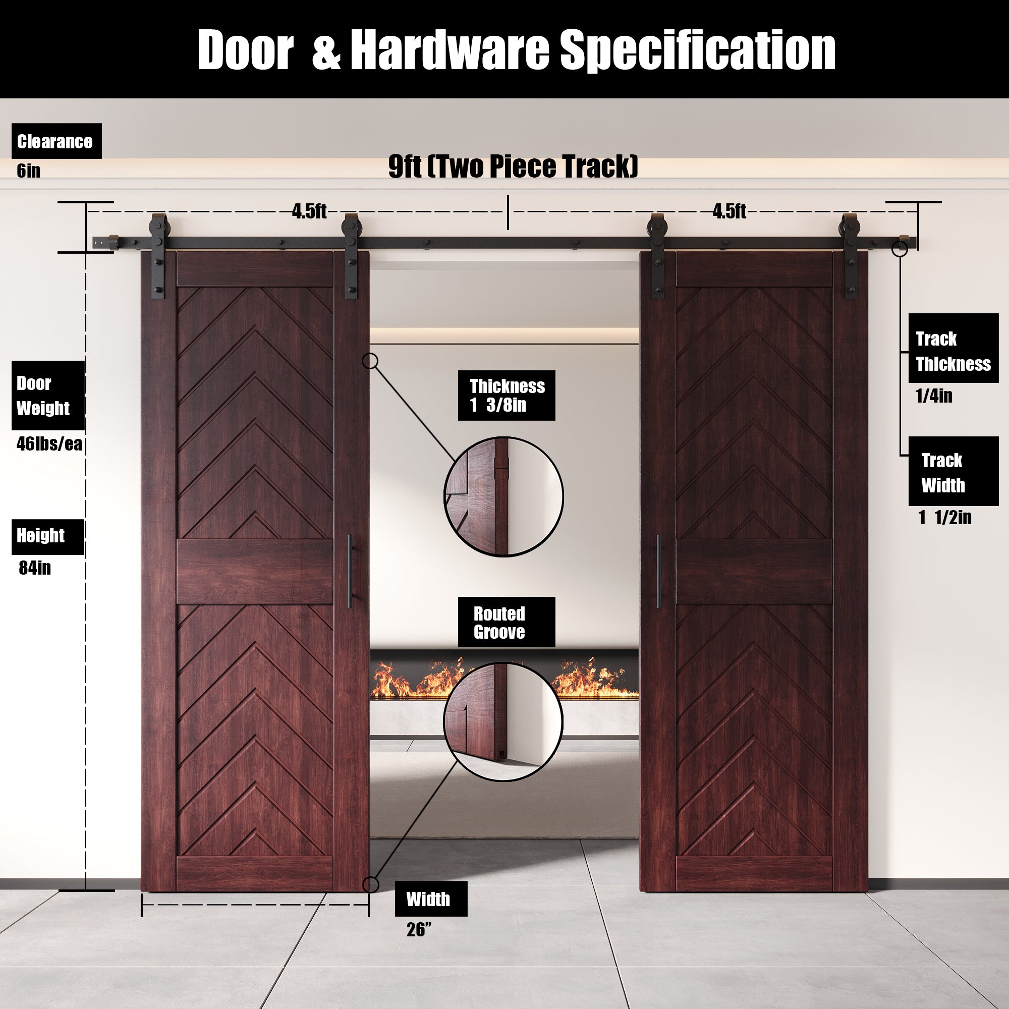 sliding barn door hardware kit with two doors pine wood barn door red fishbone design