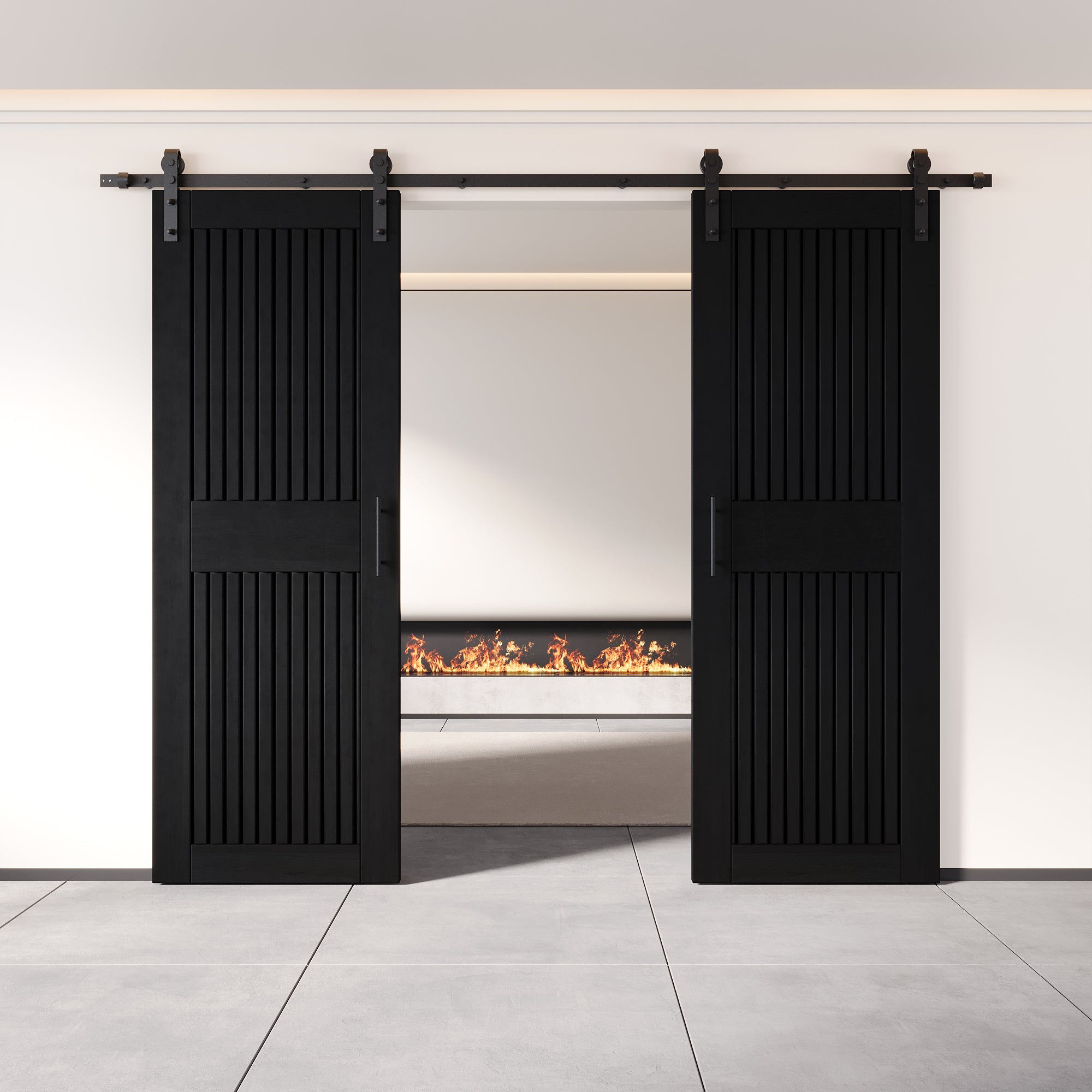84" Height Black Vertical Stripe Design Unassembled & Finished Double Pine Wood Barn Door with Non-Bypass Installation Hardware Kit(Interior Use Only)