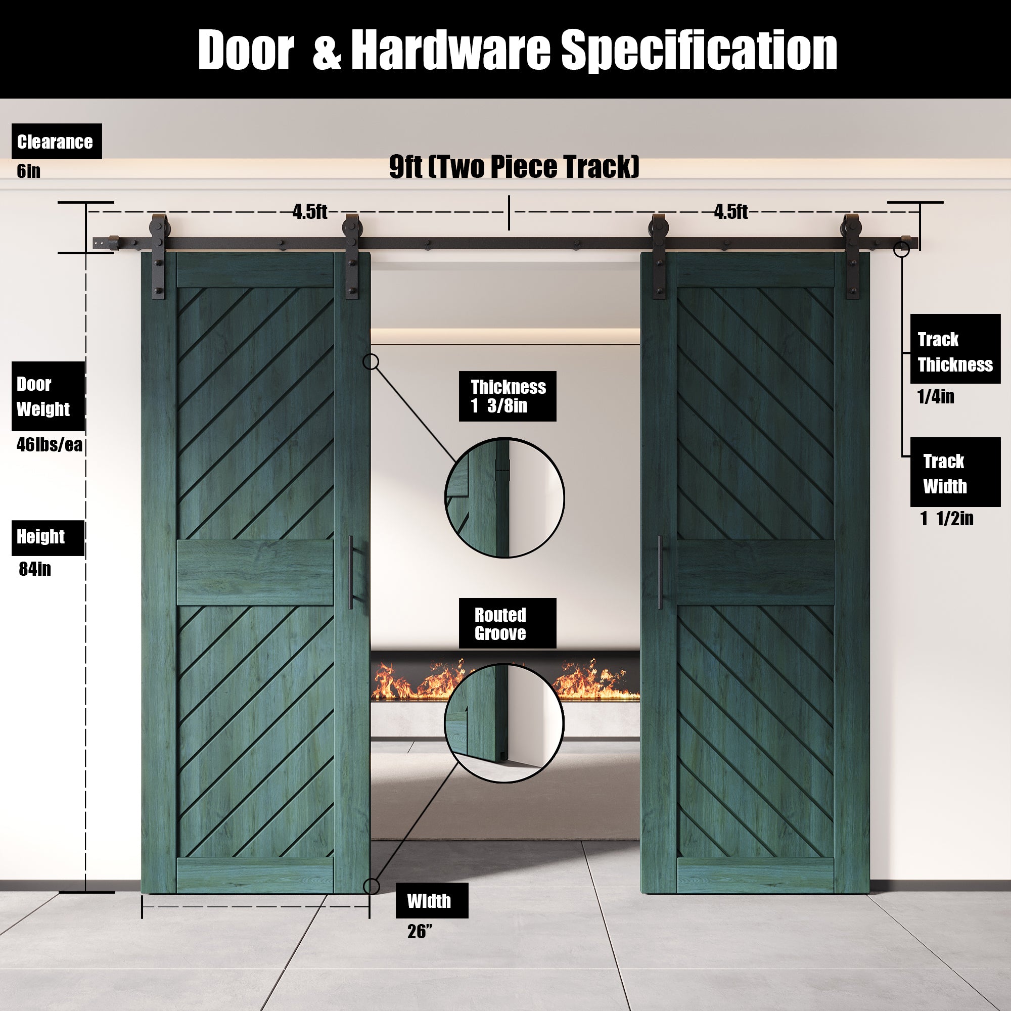 interior-use royal pine double barn door, non-bypass