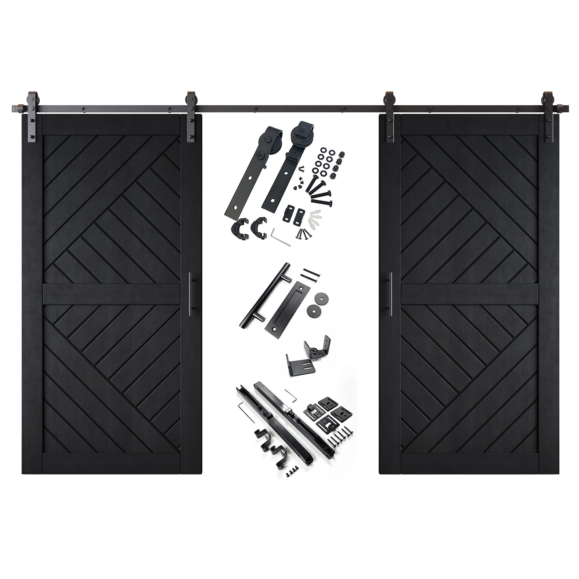 sliding barn door hardware black geometric design two doors