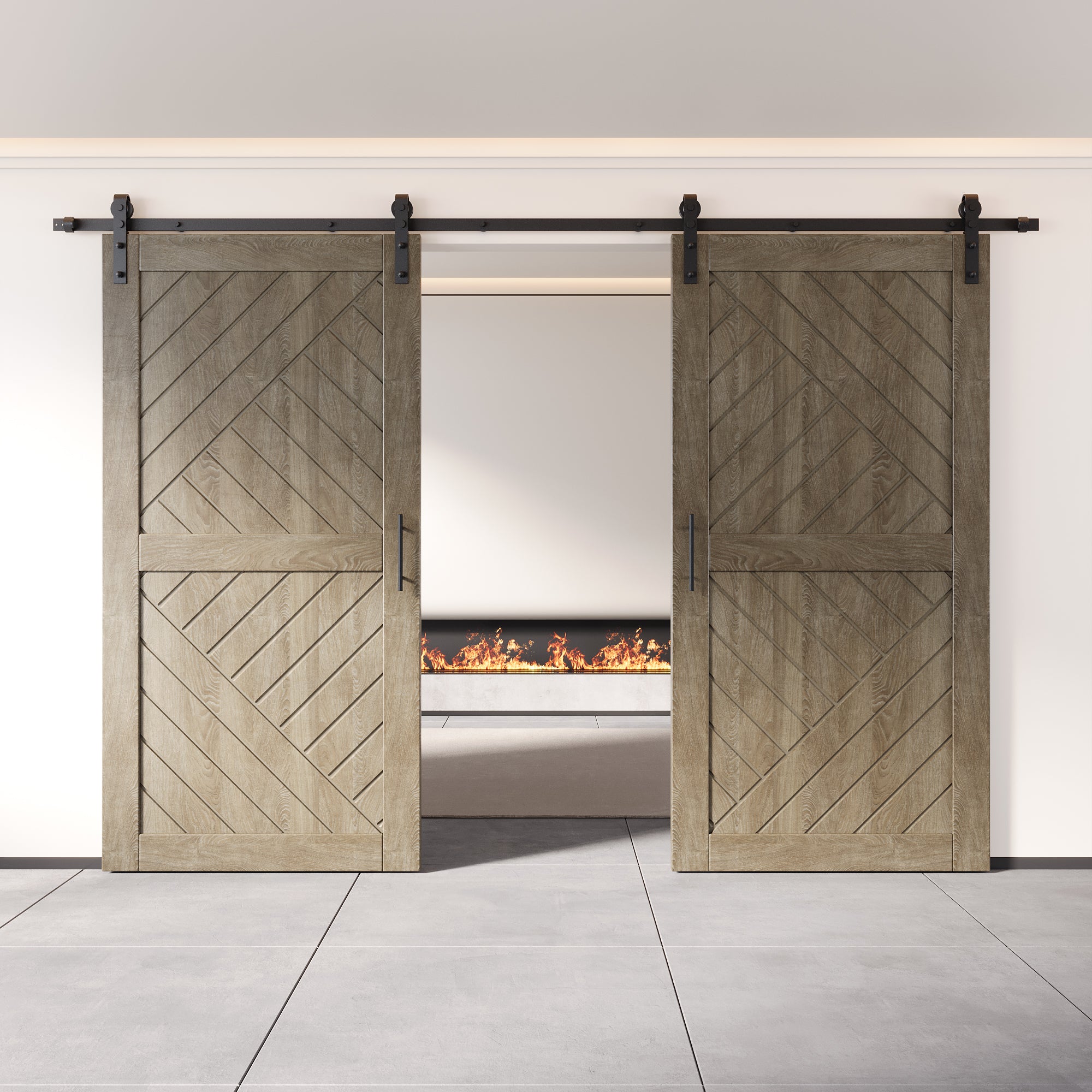 80" Height Classic Gray Geometric Design Unassembled & Finished Double Pine Wood Barn Door with Non-Bypass Installation Hardware Kit(Interior Use Only)