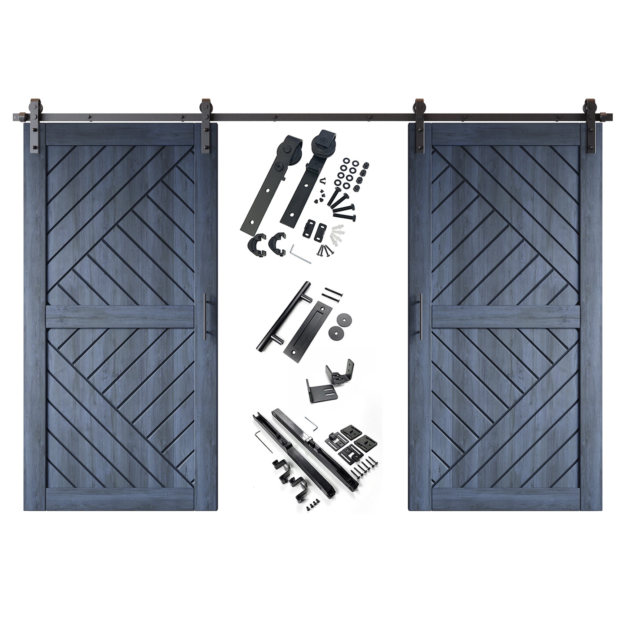 modern navy finish geometric design barn door with hardware kit
