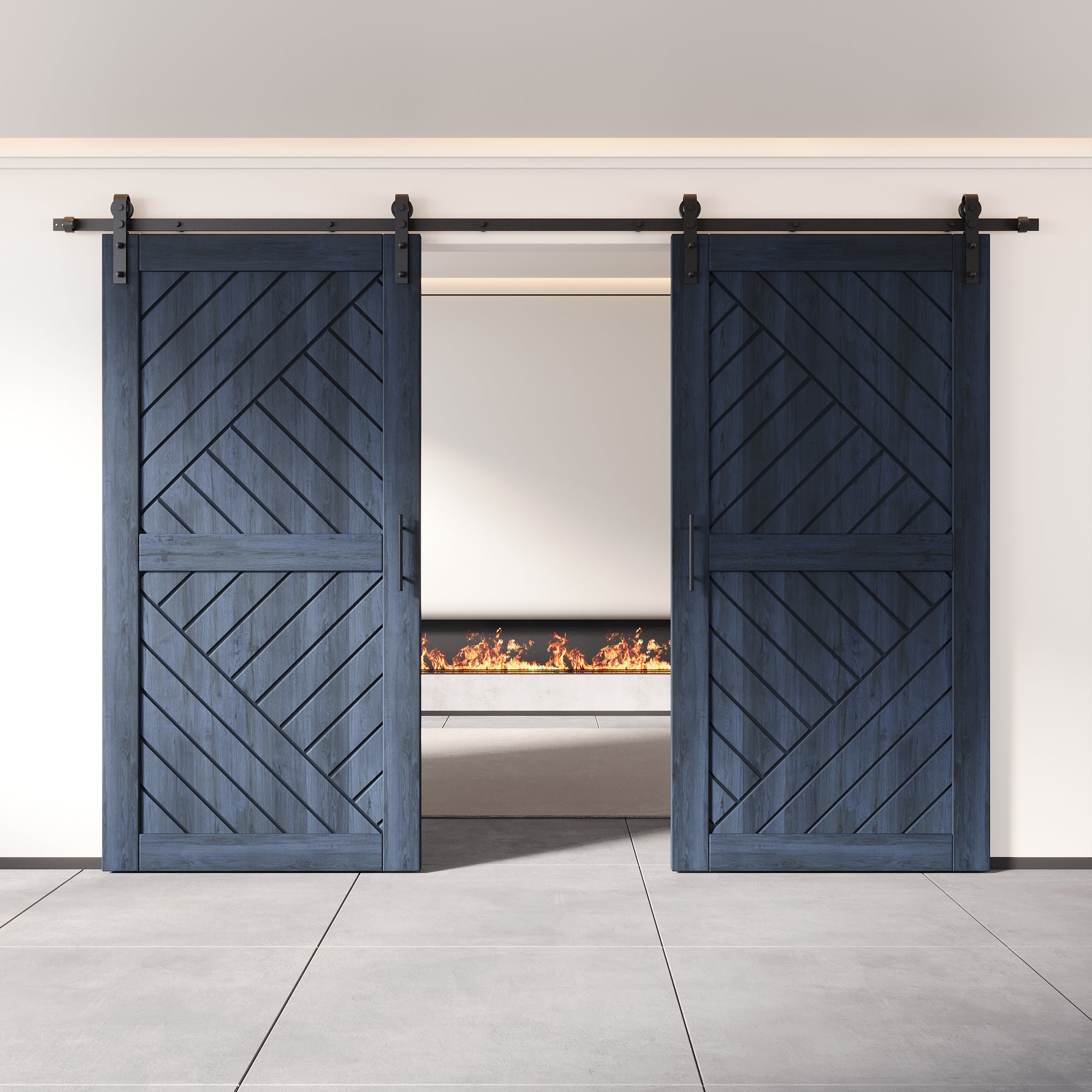modern ebony geometric design barn door with hardware kit