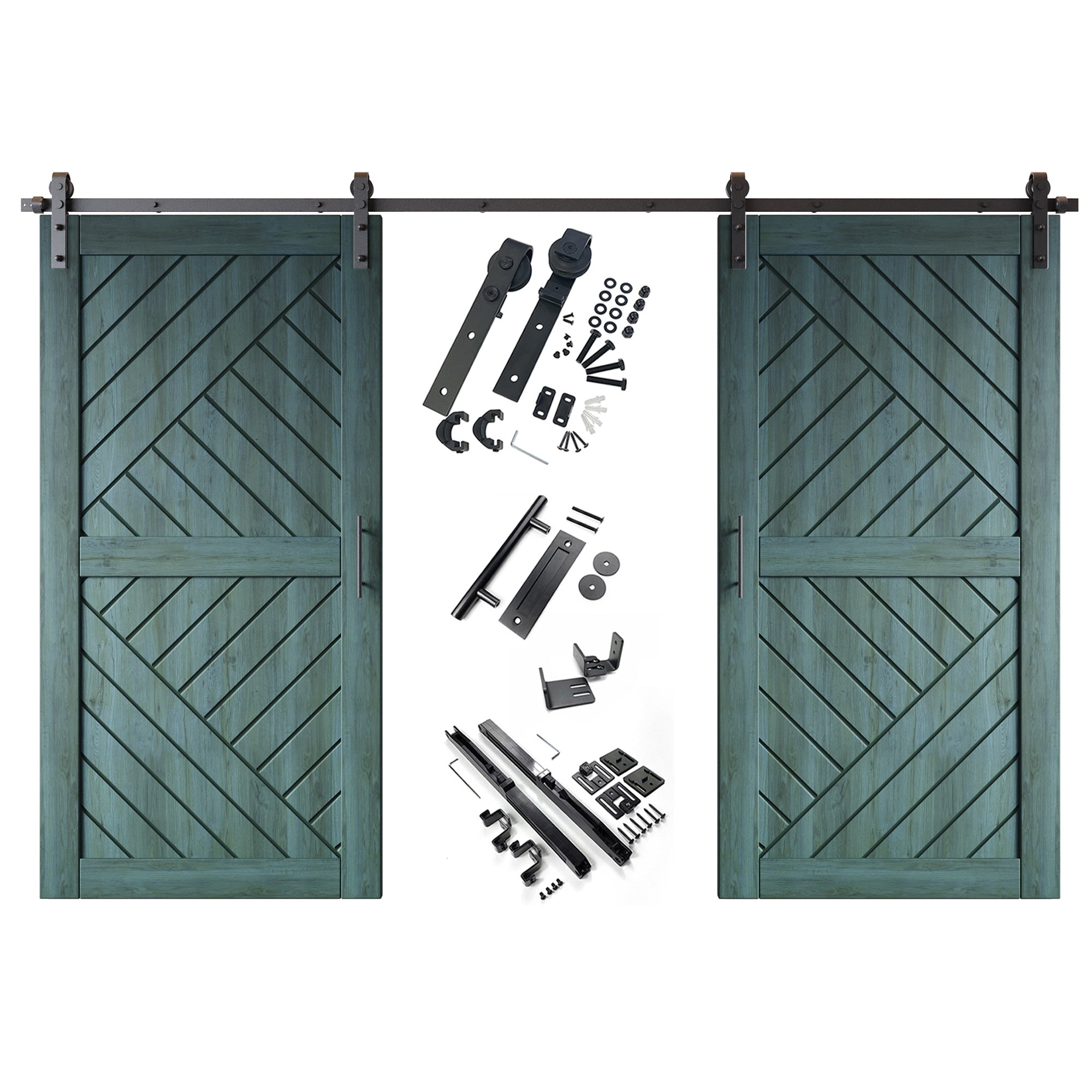 80" Height Royal Pine Geometric Design Unassembled & Finished Double Pine Wood Barn Door with Non-Bypass Installation Hardware Kit(Interior Use Only)
