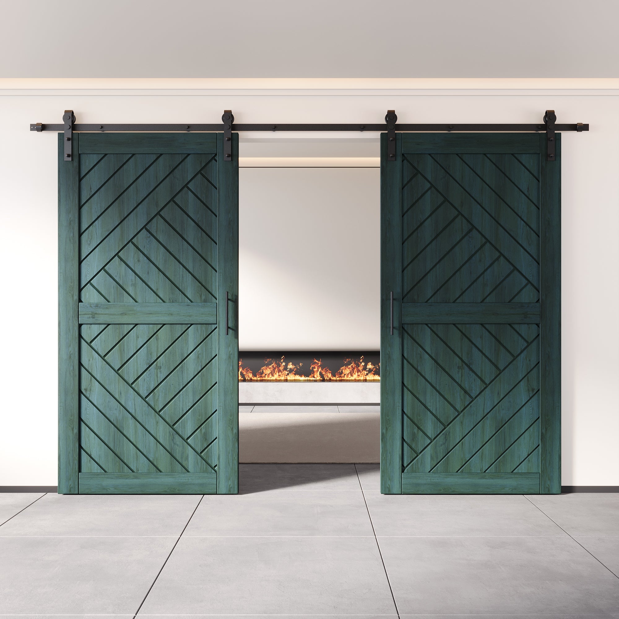 80" Height Royal Pine Geometric Design Unassembled & Finished Double Pine Wood Barn Door with Non-Bypass Installation Hardware Kit(Interior Use Only)