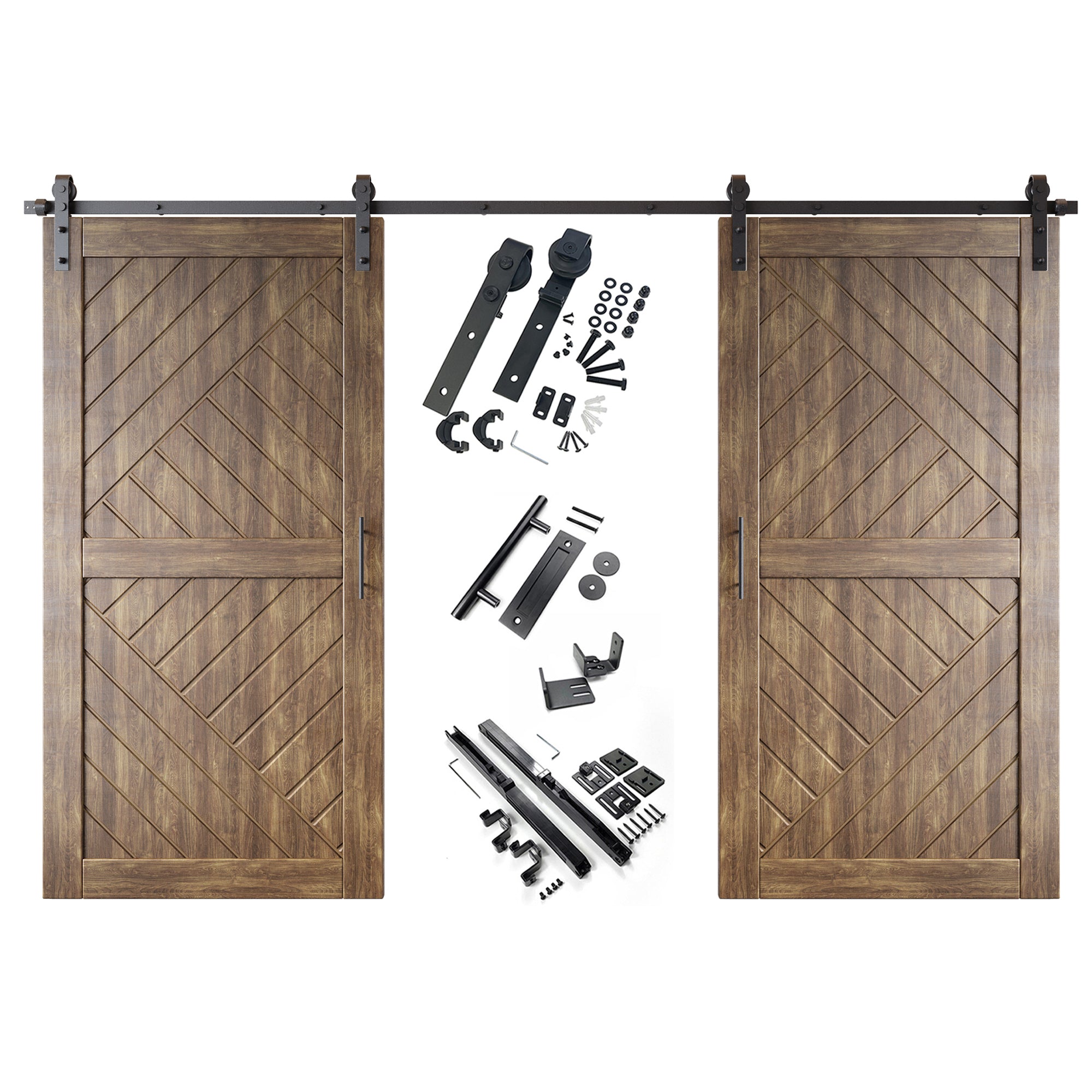 dark walnut barn doors with hardware kit, sliding barn door hardware single track non-bypass