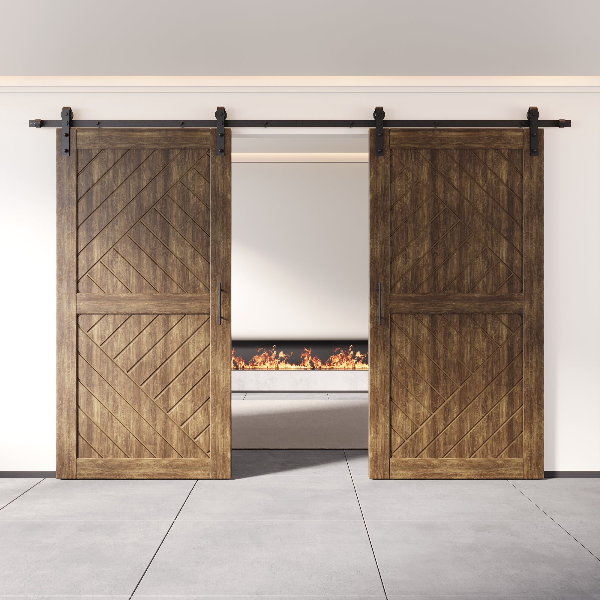 dark walnut barn doors with hardware kit, sliding barn door hardware single track non-bypass