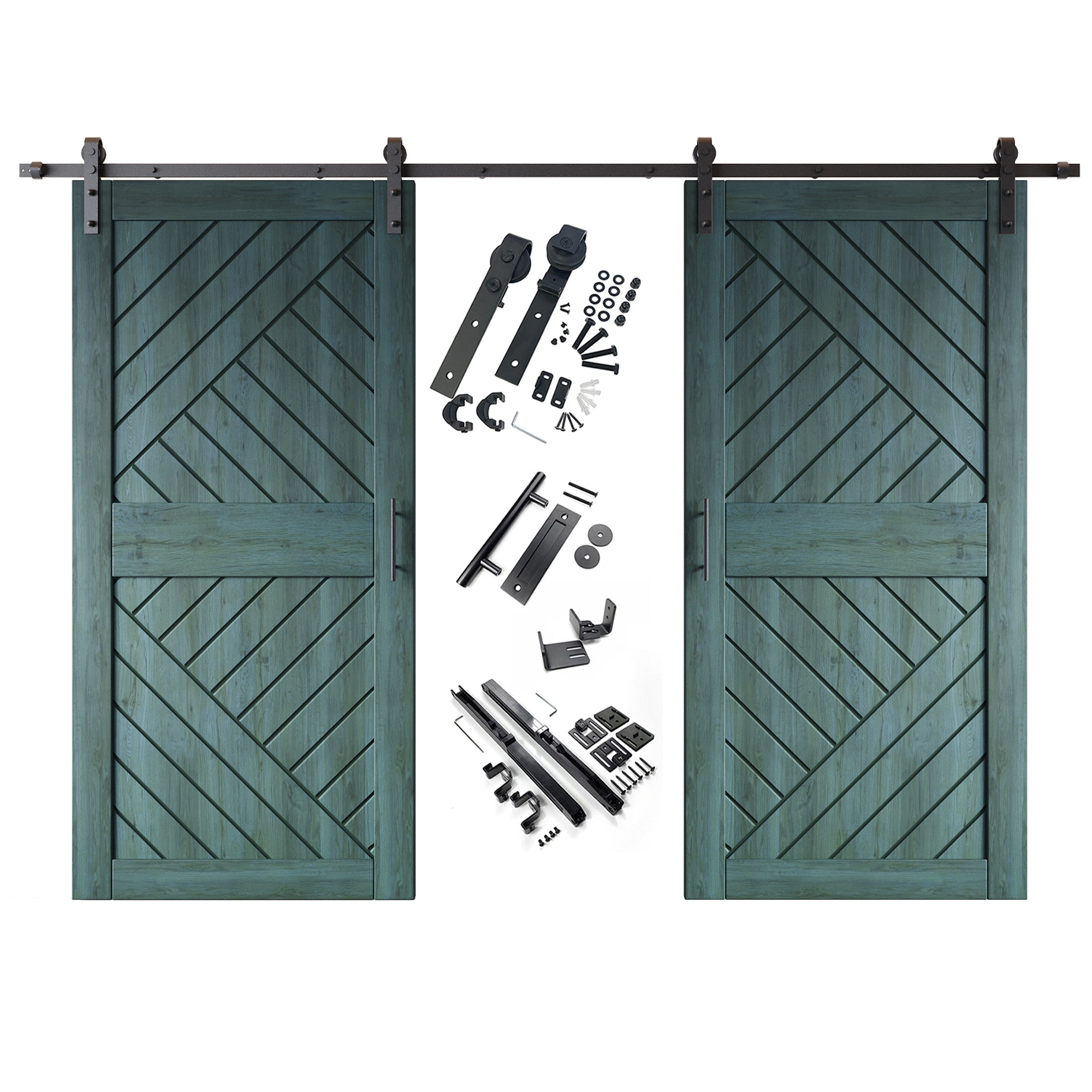 84" Height Royal Pine Geometric Design Unassembled & Finished Double Pine Wood Barn Door with Non-Bypass Installation Hardware Kit(Interior Use Only)