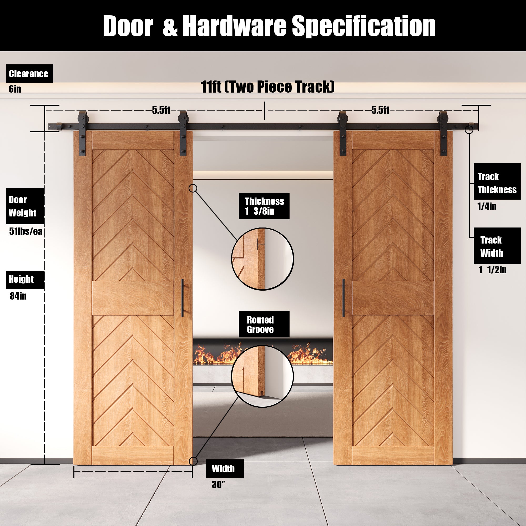 sliding barn door hardware kit with two doors pine wood barn door fishbone design