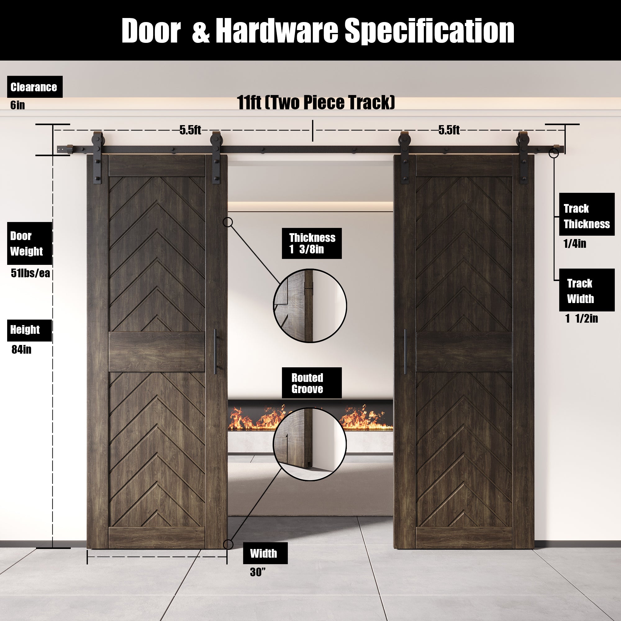 sliding barn door hardware kit with two doors pine wood barn door ebony fishbone design