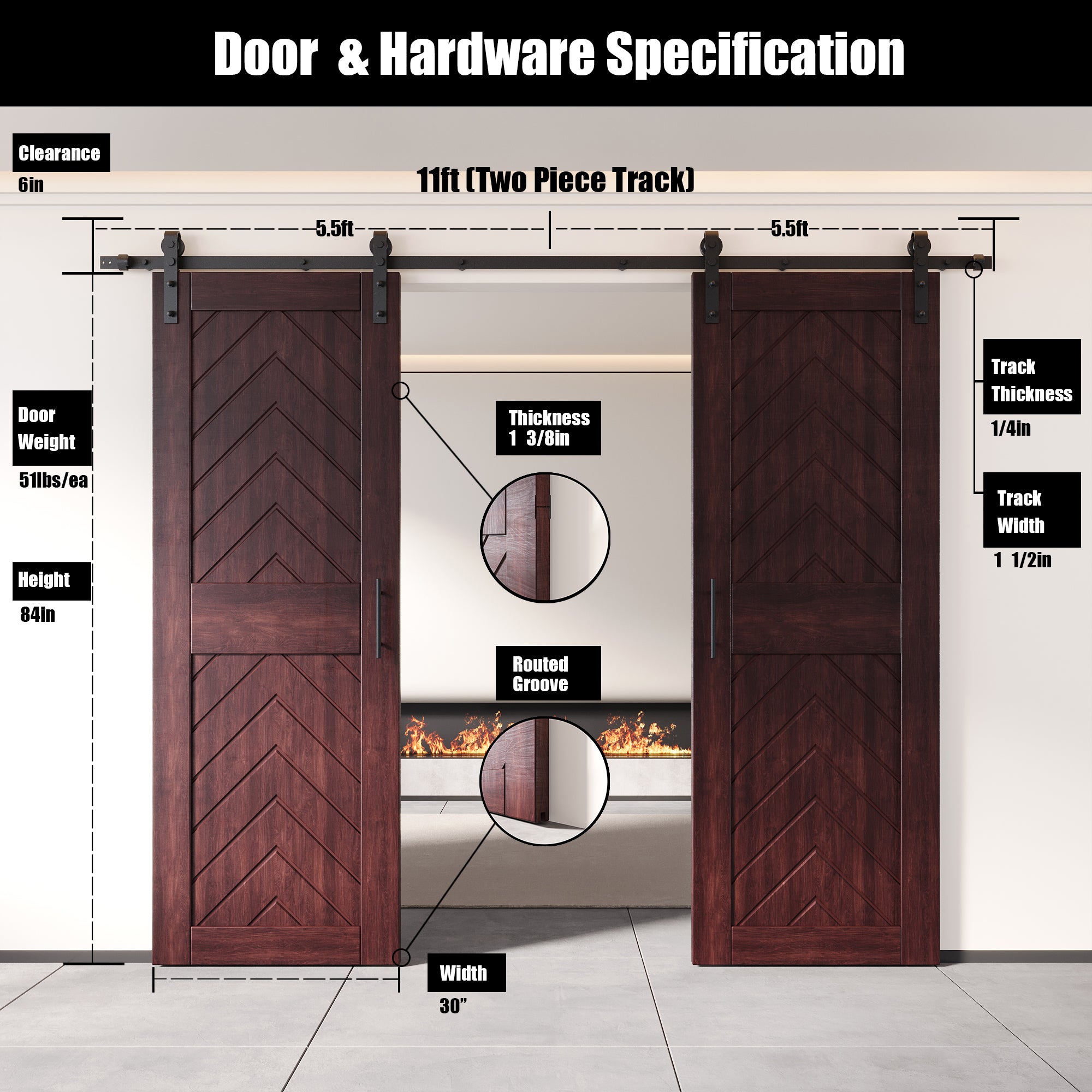 sliding barn door hardware kit with two doors pine wood barn door red fishbone design
