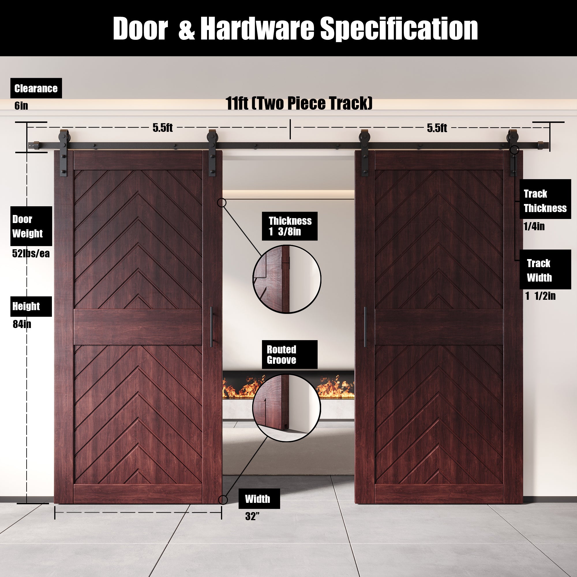 sliding barn door hardware kit with two doors pine wood barn door red fishbone design