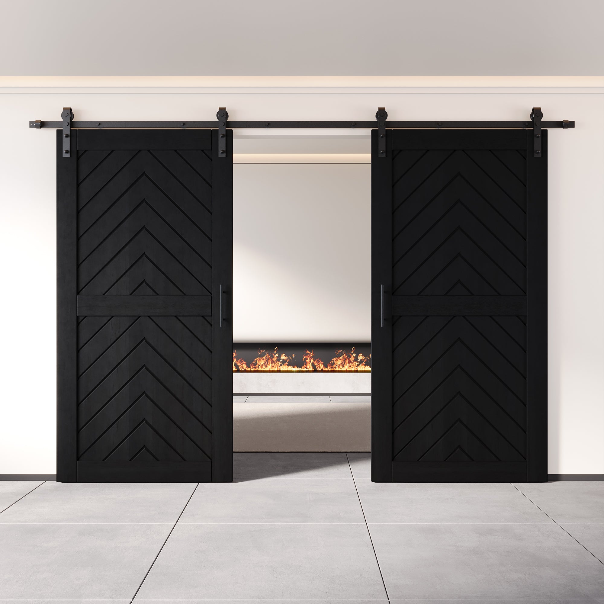 sliding barn door hardware kit with two doors pine wood barn door black