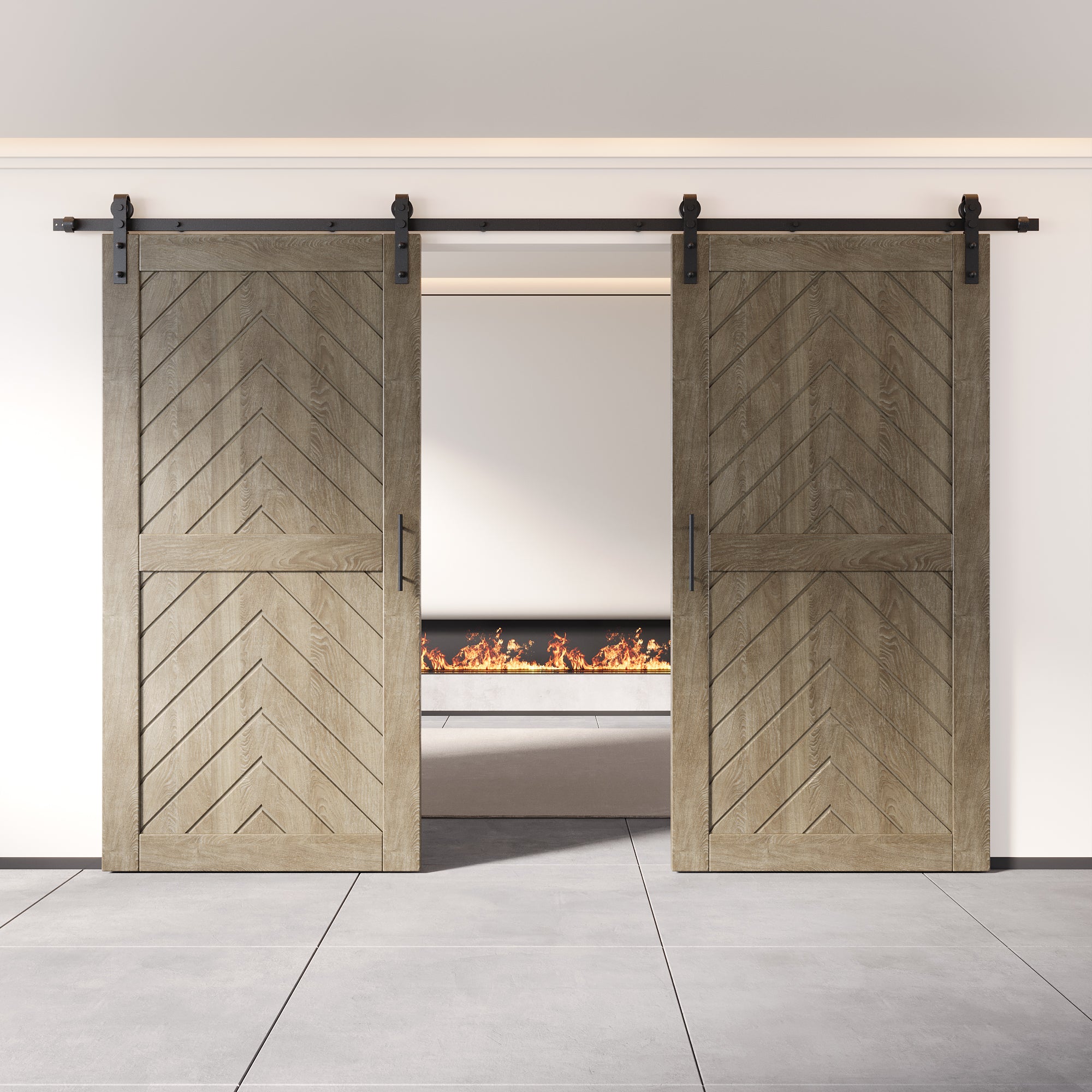sliding barn door hardware kit with two doors pine wood barn door gray