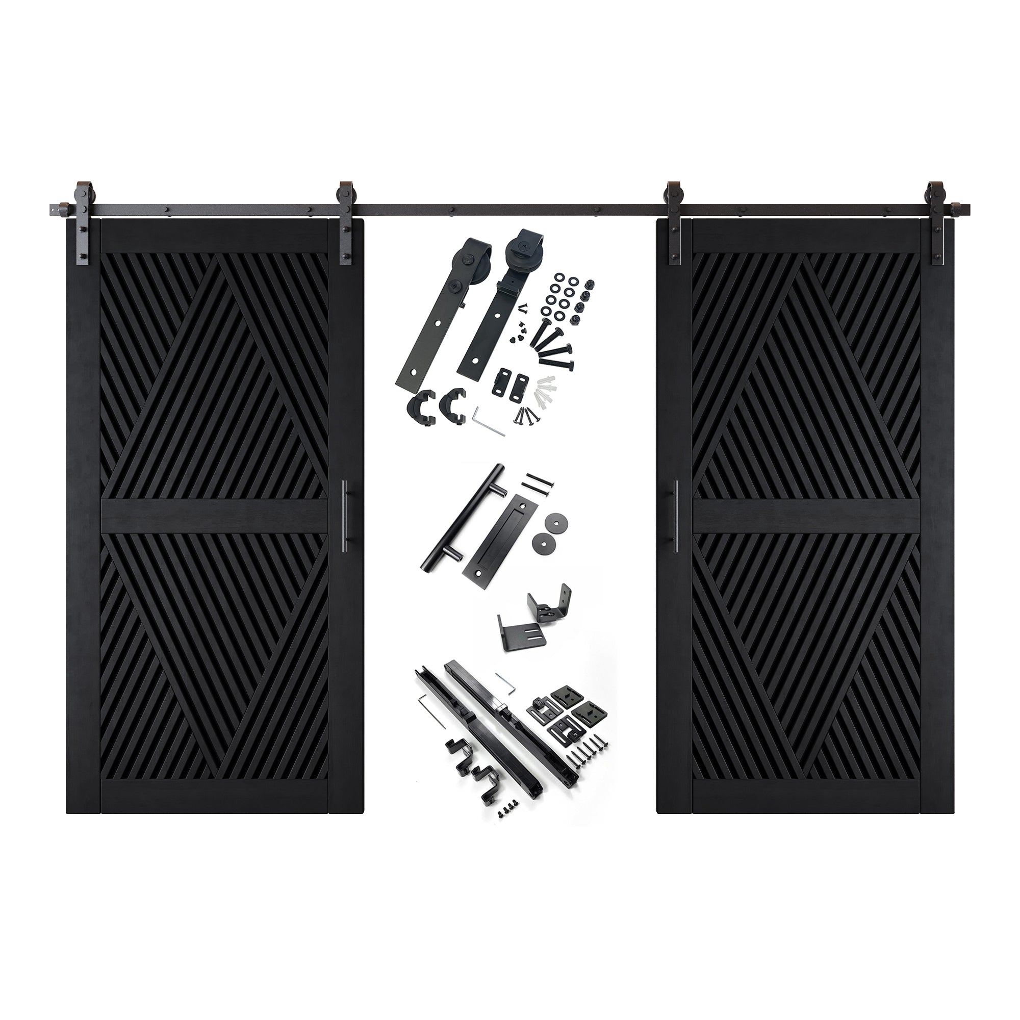 80" Height Black Diamond Design Unassembled & Finished Double Pine Wood Barn Door with Non-Bypass Installation Hardware Kit(Interior Use Only)