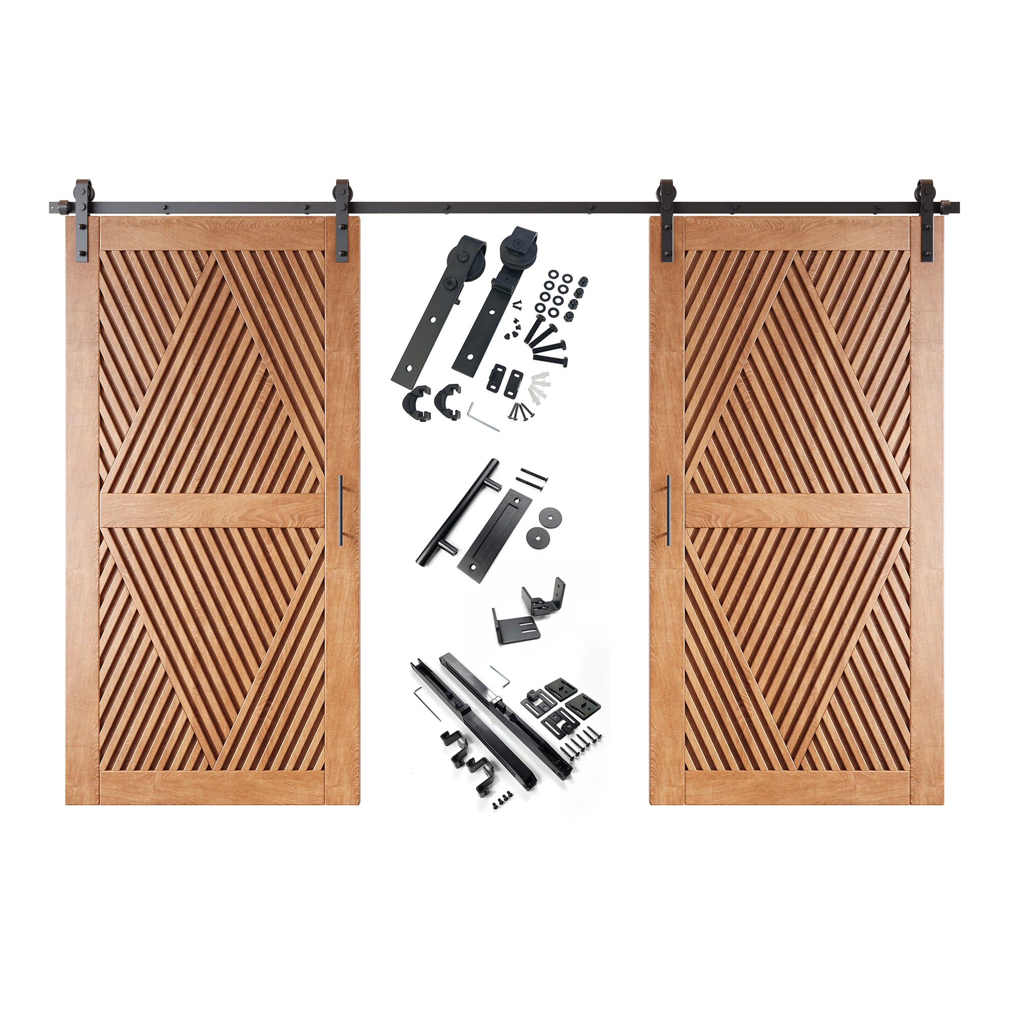80" Height Early American Diamond Design Unassembled & Finished Double Pine Wood Barn Door with Non-Bypass Installation Hardware Kit(Interior Use Only)