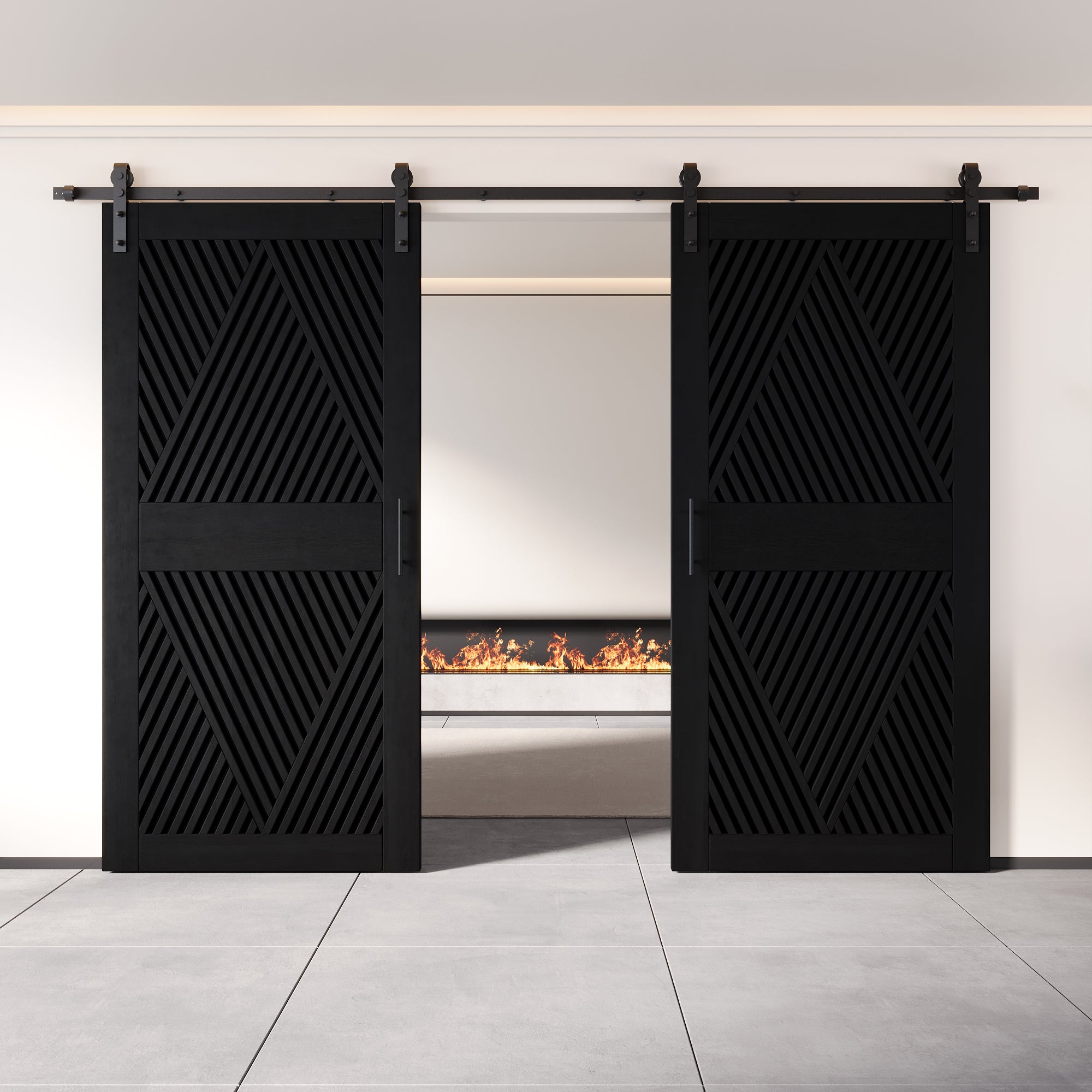 84" Height Black Diamond Design Unassembled & Finished Double Pine Wood Barn Door with Non-Bypass Installation Hardware Kit(Interior Use Only)