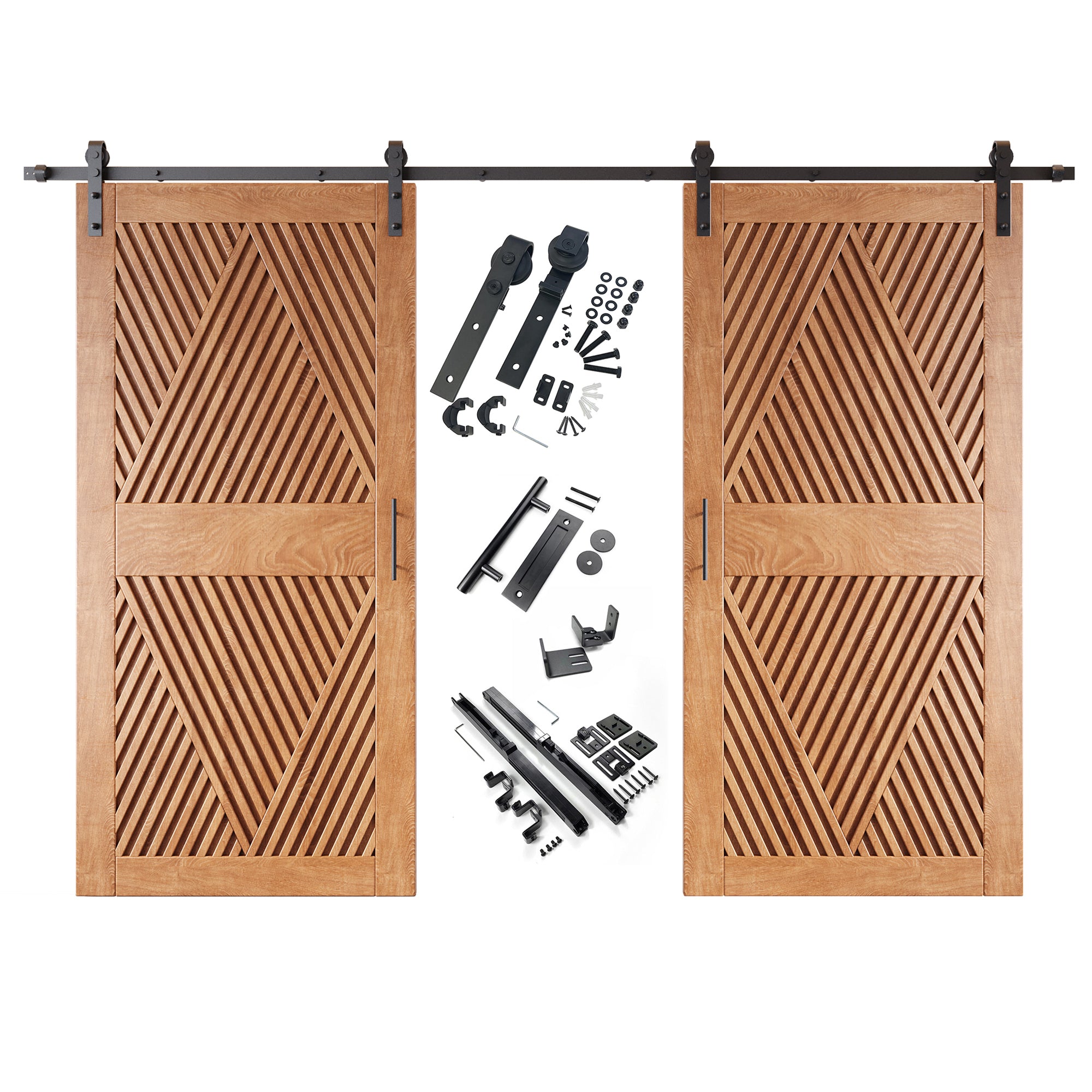 84" Height Early American Diamond Design Unassembled & Finished Double Pine Wood Barn Door with Non-Bypass Installation Hardware Kit(Interior Use Only)