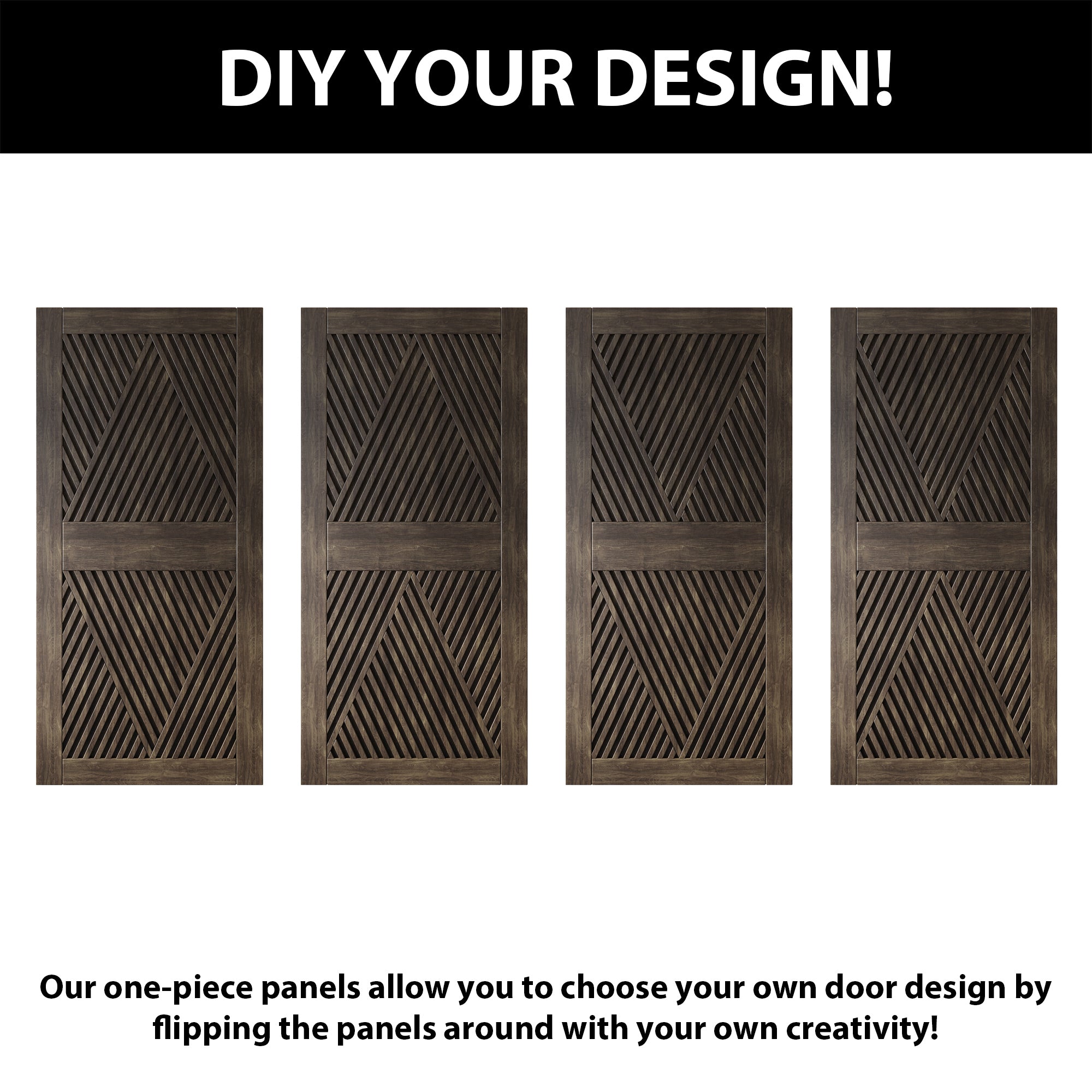 84" Height Ebony Diamond Design Unassembled & Finished Double Pine Wood Barn Door with Non-Bypass Installation Hardware Kit(Interior Use Only)