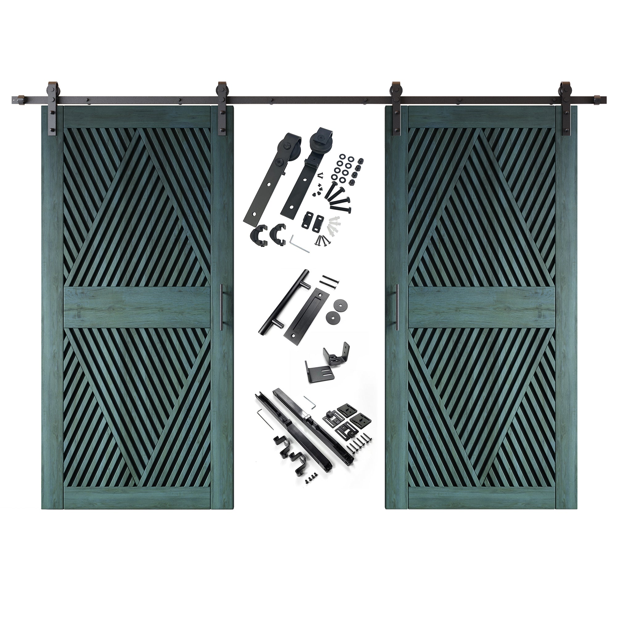 84" Height Royal Pine Diamond Design Unassembled & Finished Double Pine Wood Barn Door with Non-Bypass Installation Hardware Kit(Interior Use Only)