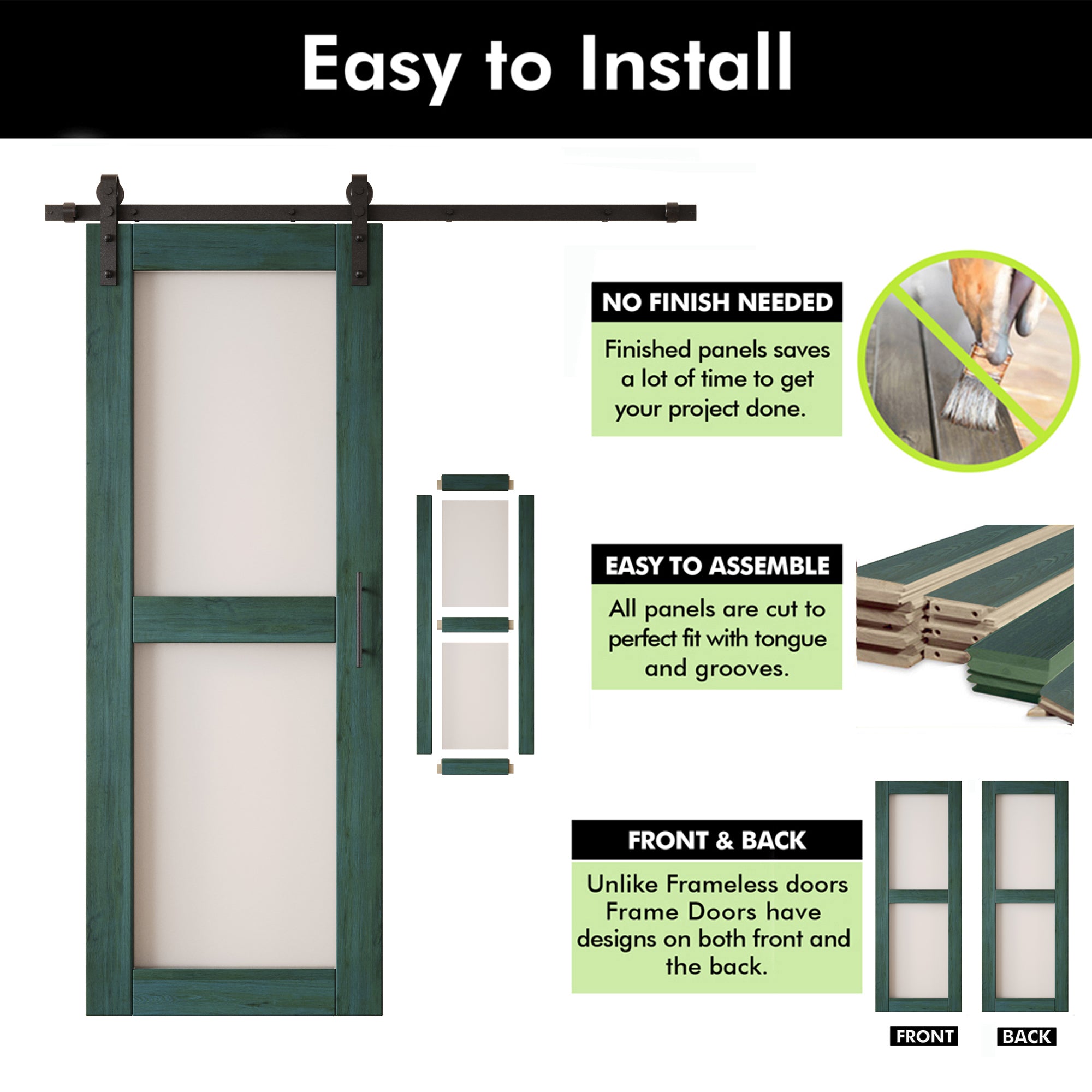 80" Height Royal Pine 2-Lite Frosted Glass Double Unassembled & Finished Pine Wood Barn Doors with Non-Bypass Installation Hardware Kit (Interior Use Only)