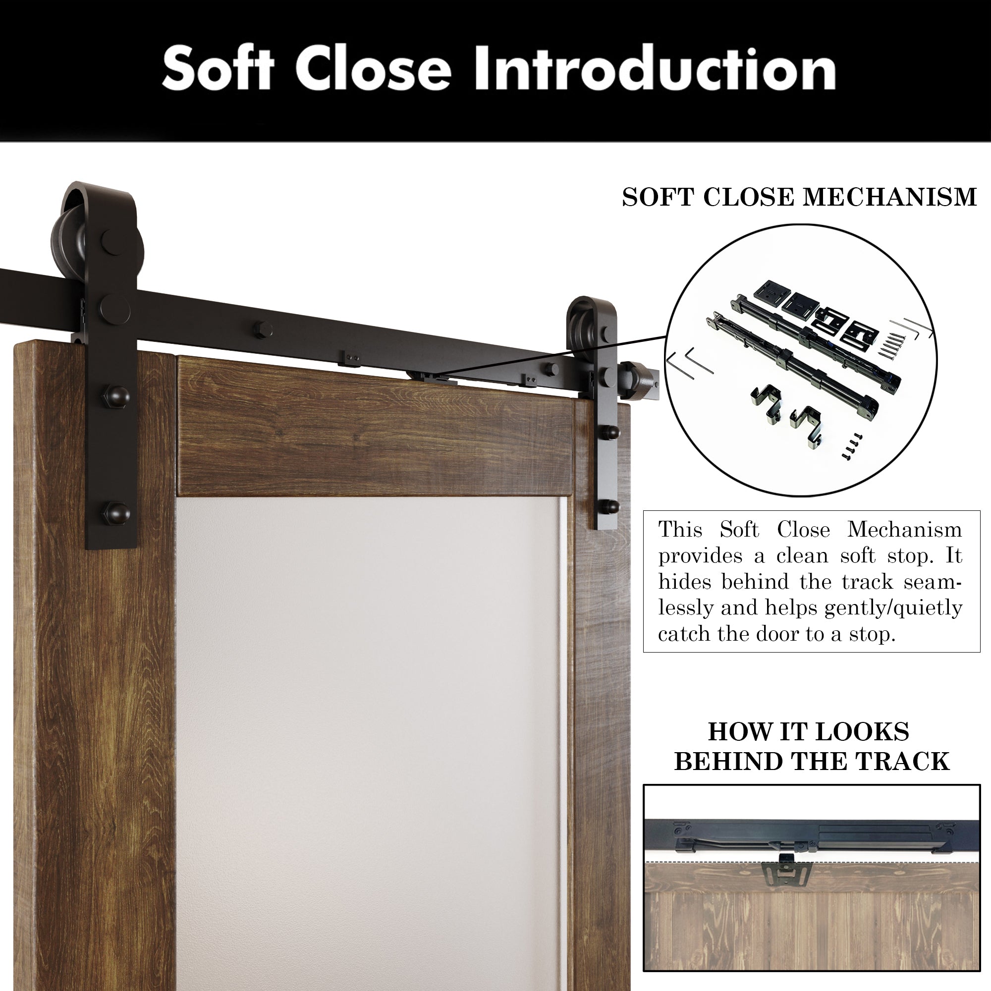 84" Height Dark Walnut Half Lite Frosted Glass Double Unassembled & Finished Pine Wood Barn Door with Non-Bypass Installation Hardware Kit (Interior Use Only)
