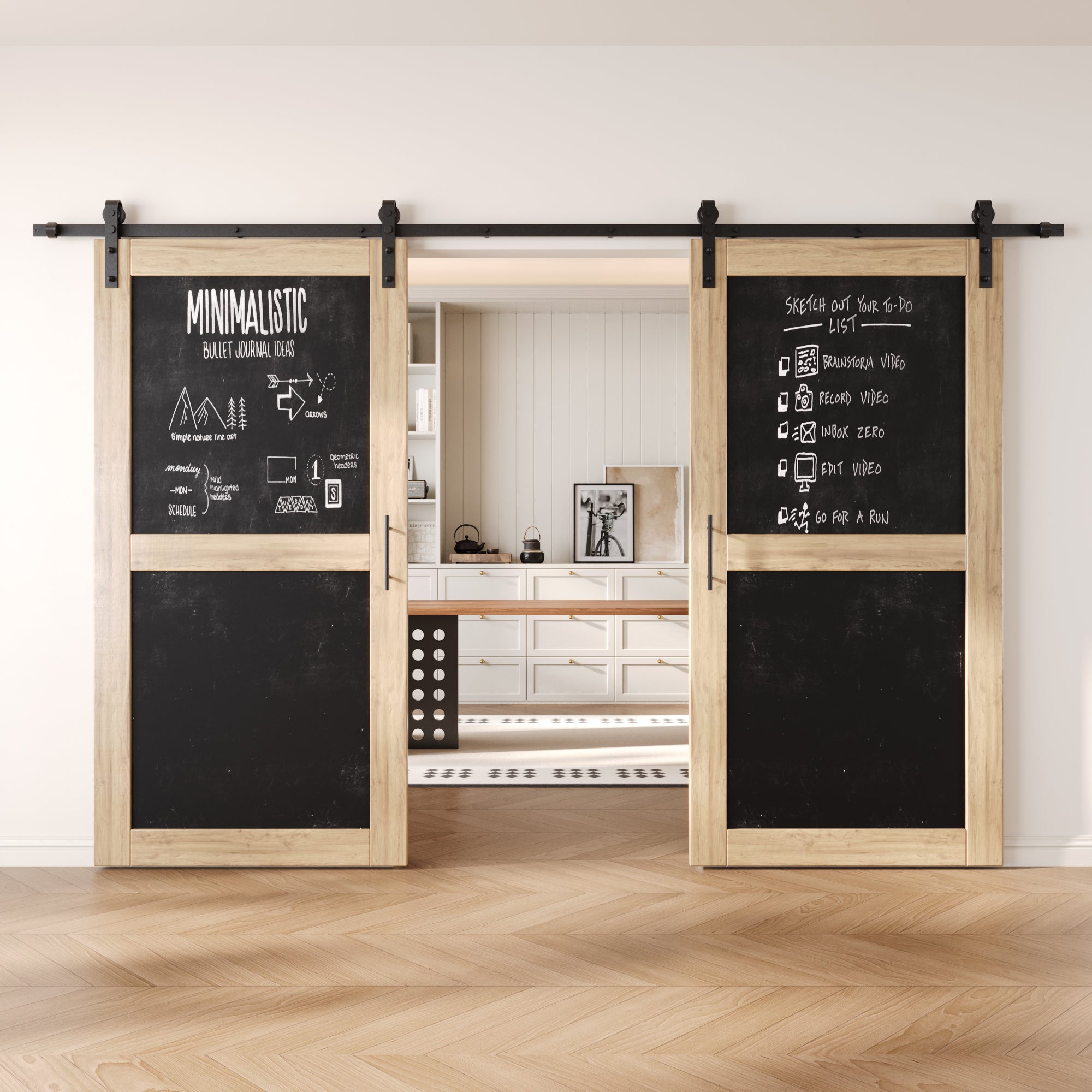 80" Height Chalkboard Design Double Unassembled & Unfinished Pine Wood Barn Doors with Non-Bypass Installation Hardware Kit (Interior Use Only)