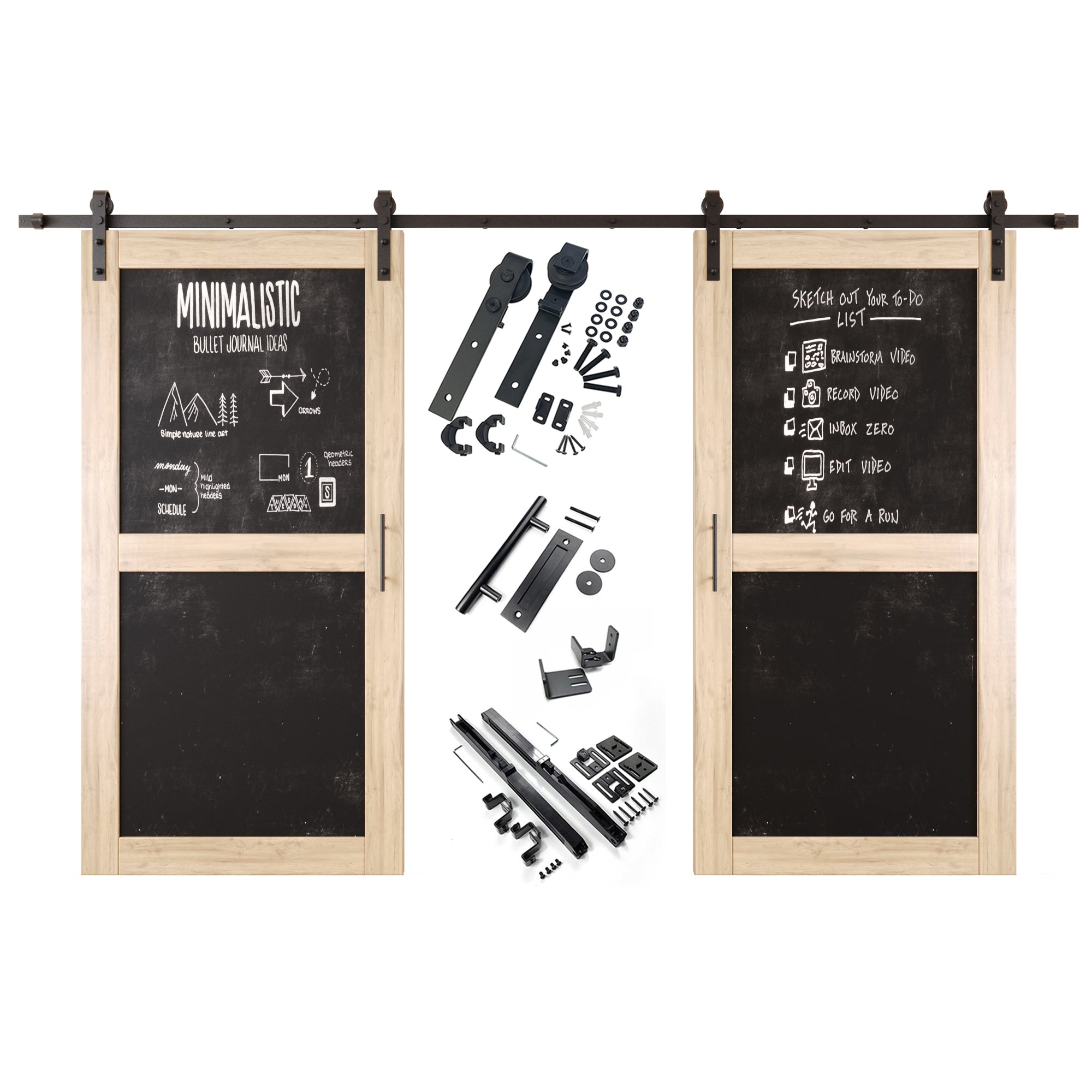 80" Height Chalkboard Design Double Unassembled & Unfinished Pine Wood Barn Doors with Non-Bypass Installation Hardware Kit (Interior Use Only)