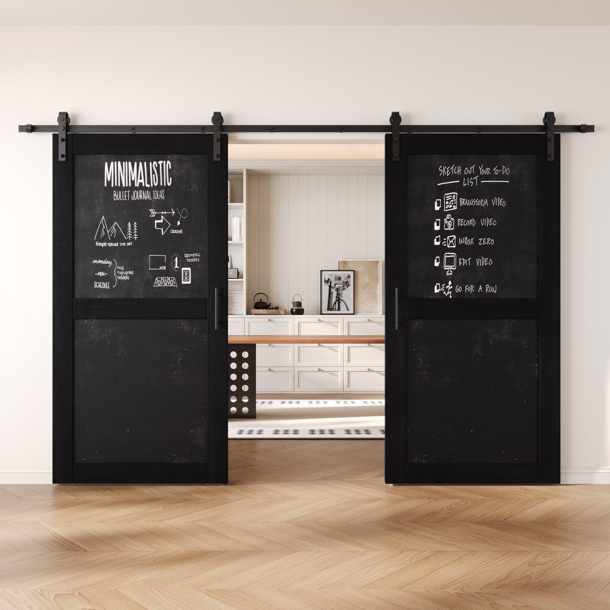 80" Height Black Chalkboard Design Double Unassembled & Finished Pine Wood Barn Doors with Non-Bypass Installation Hardware Kit (Interior Use Only)