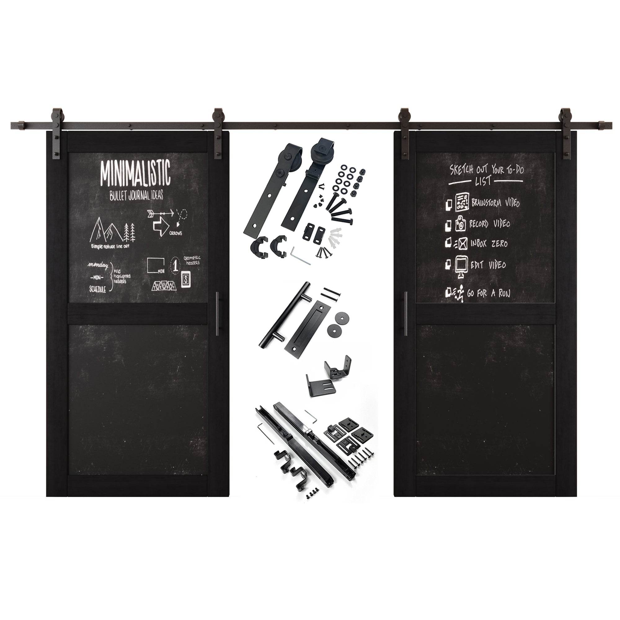 80" Height Black Chalkboard Design Double Unassembled & Finished Pine Wood Barn Doors with Non-Bypass Installation Hardware Kit (Interior Use Only)