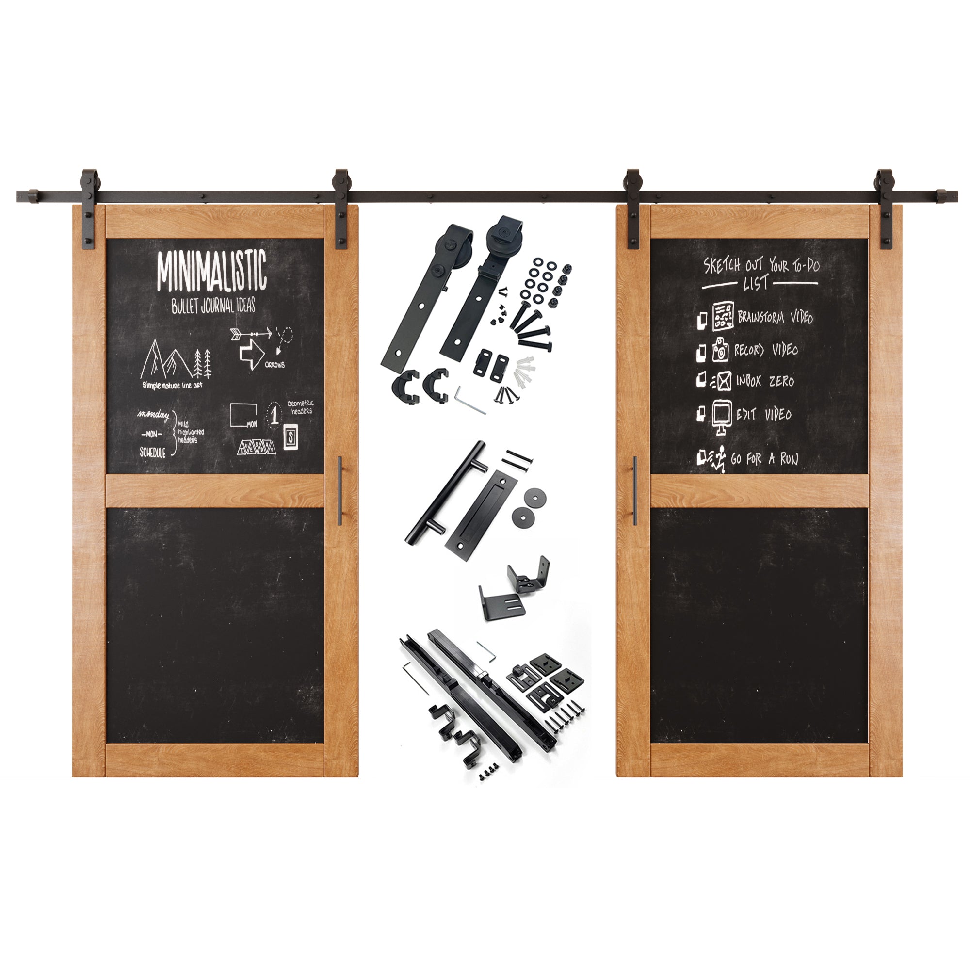80" Height Early American Chalkboard Design Double Unassembled & Finished Pine Wood Barn Doors with Non-Bypass Installation Hardware Kit (Interior Use Only)