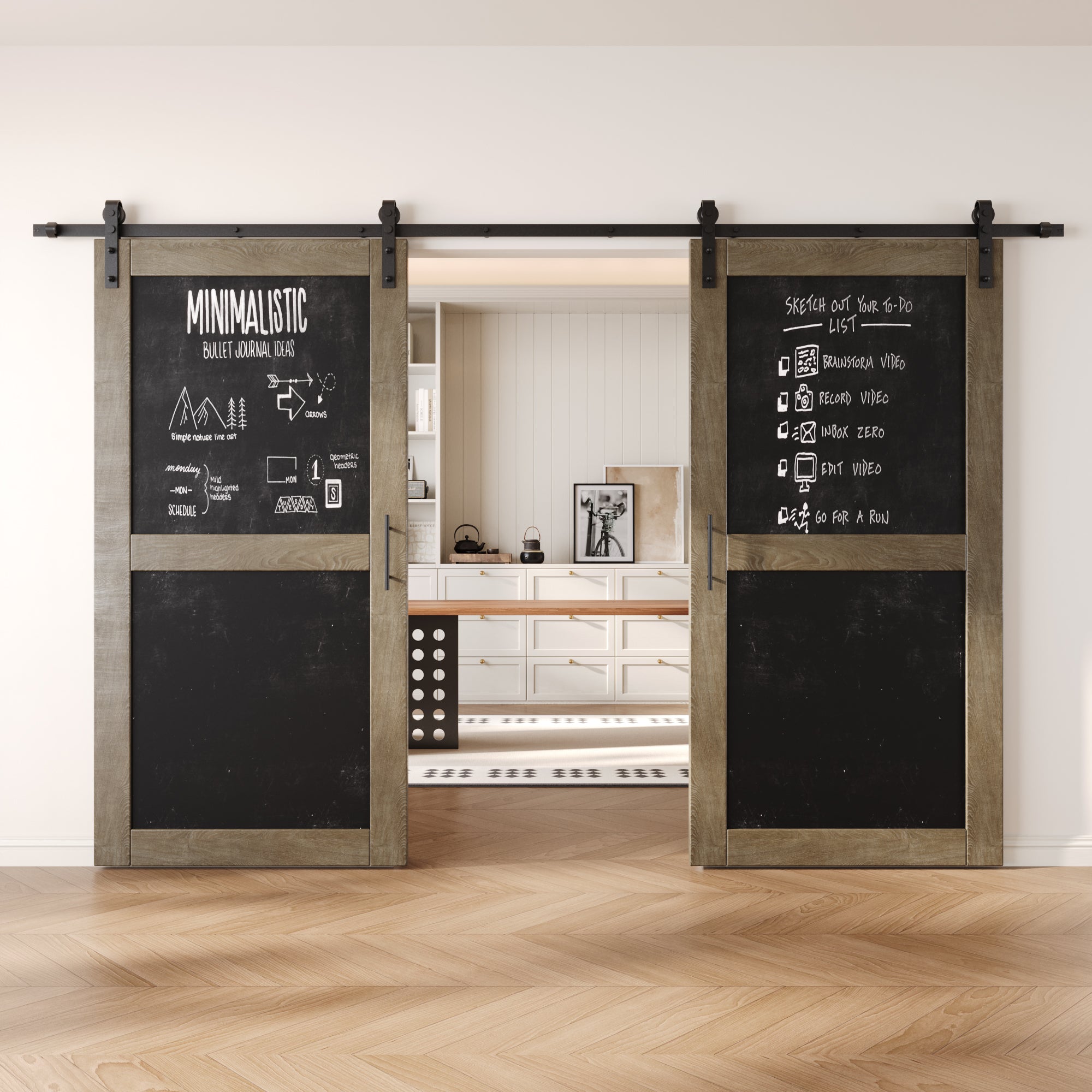 80" Height Classic Gray Chalkboard Design Double Unassembled & Finished Pine Wood Barn Doors with Non-Bypass Installation Hardware Kit (Interior Use Only)