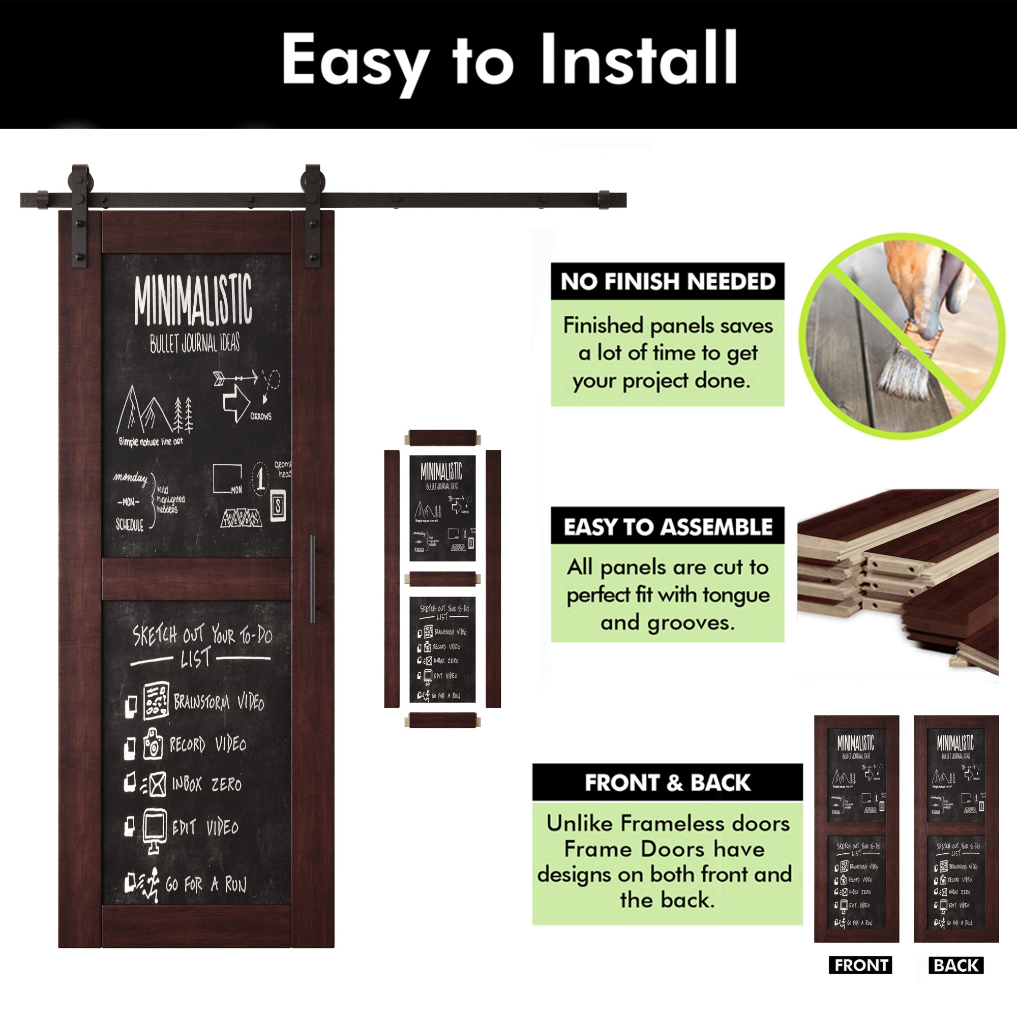 80" Height Red Mahogany Chalkboard Design Double Unassembled & Finished Pine Wood Barn Doors with Non-Bypass Installation Hardware Kit (Interior Use Only)