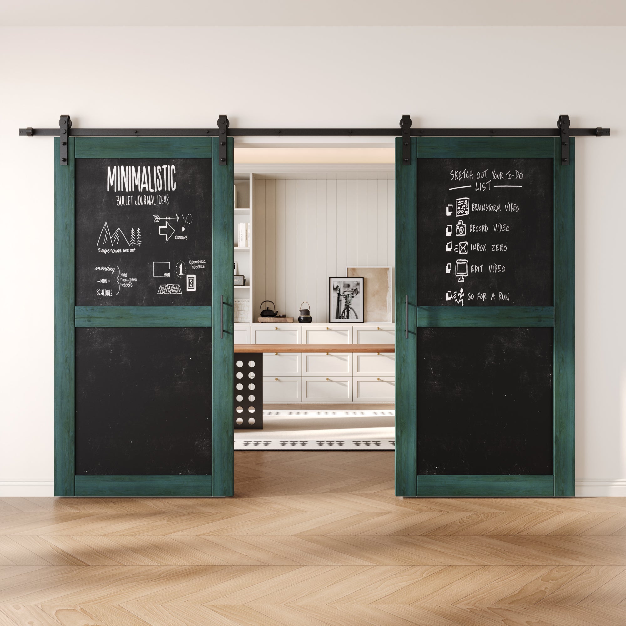 80" Height Royal Pine Chalkboard Design Double Unassembled & Finished Pine Wood Barn Doors with Non-Bypass Installation Hardware Kit (Interior Use Only)