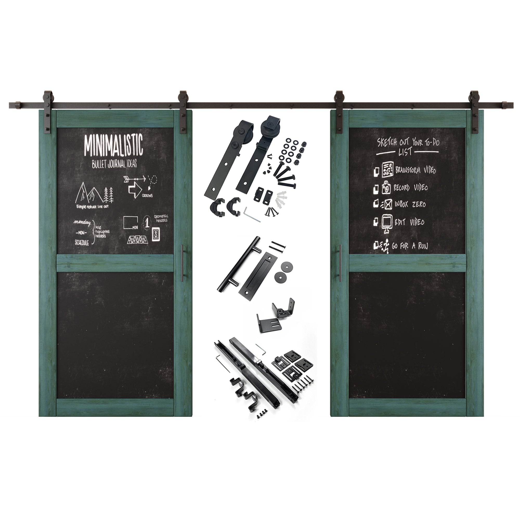 80" Height Royal Pine Chalkboard Design Double Unassembled & Finished Pine Wood Barn Doors with Non-Bypass Installation Hardware Kit (Interior Use Only)