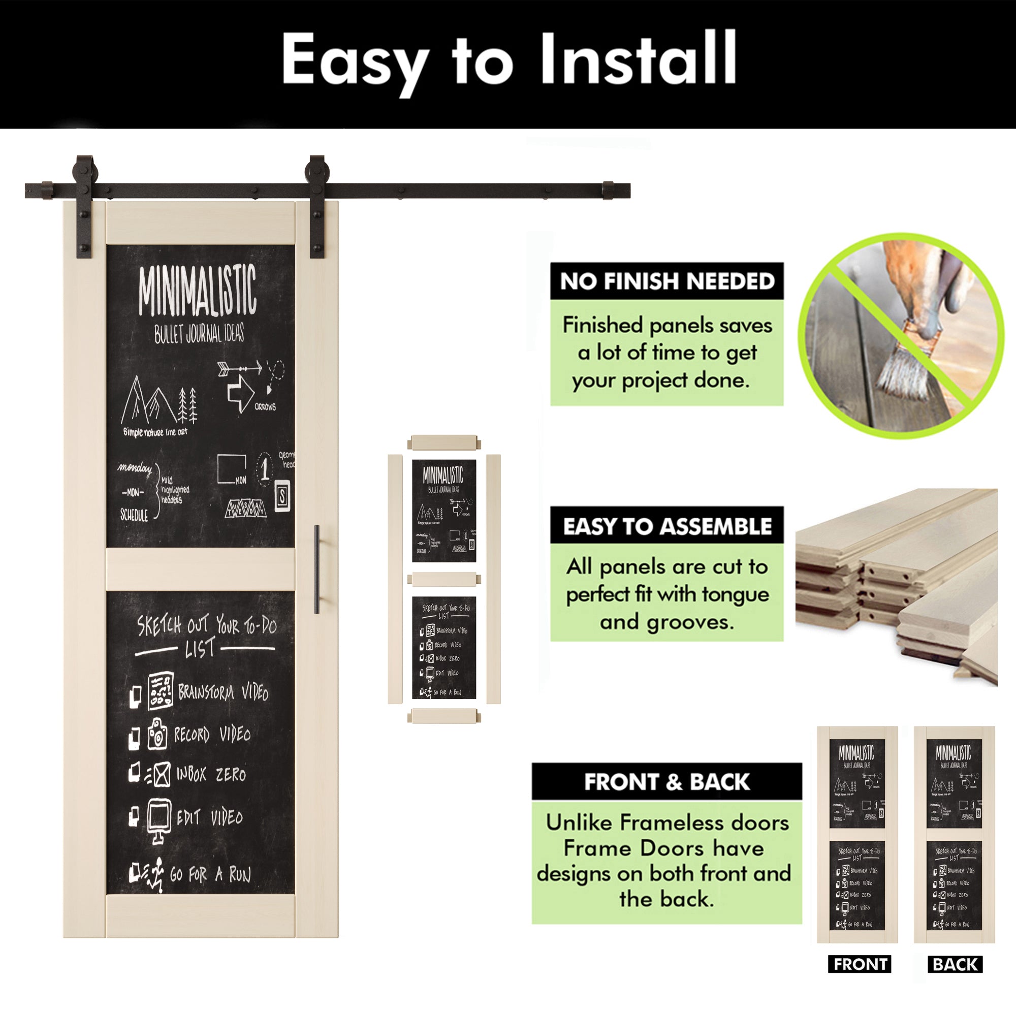80" Height Tinsmith Gray Chalkboard Design Double Unassembled & Finished Pine Wood Barn Doors with Non-Bypass Installation Hardware Kit (Interior Use Only)